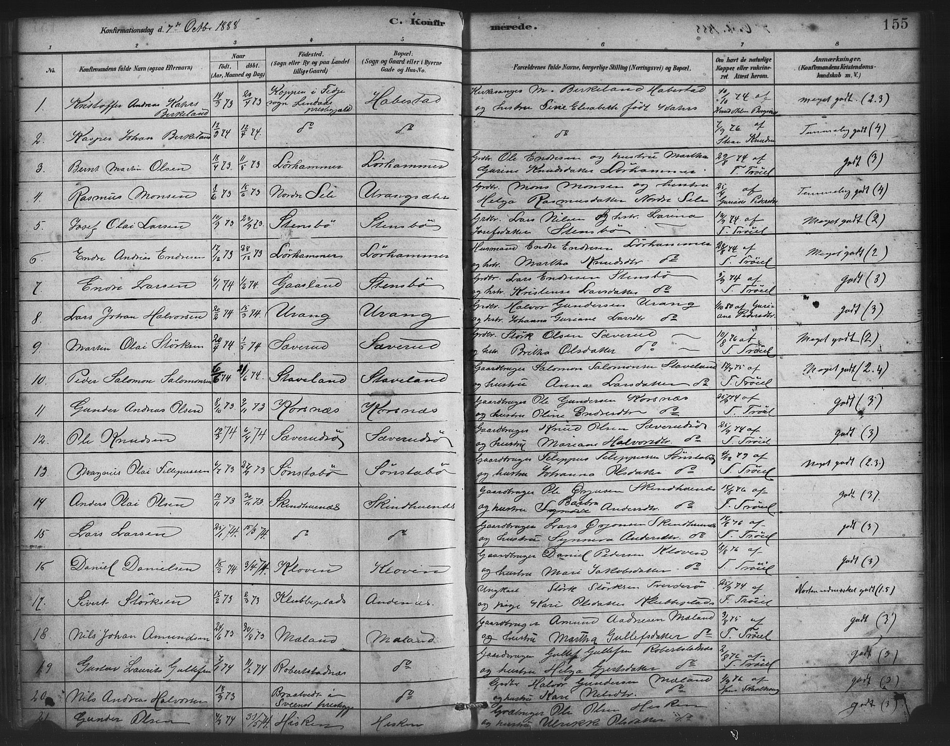 Finnås sokneprestembete, SAB/A-99925/H/Ha/Haa/Haac/L0001: Parish register (official) no. C 1, 1881-1894, p. 155