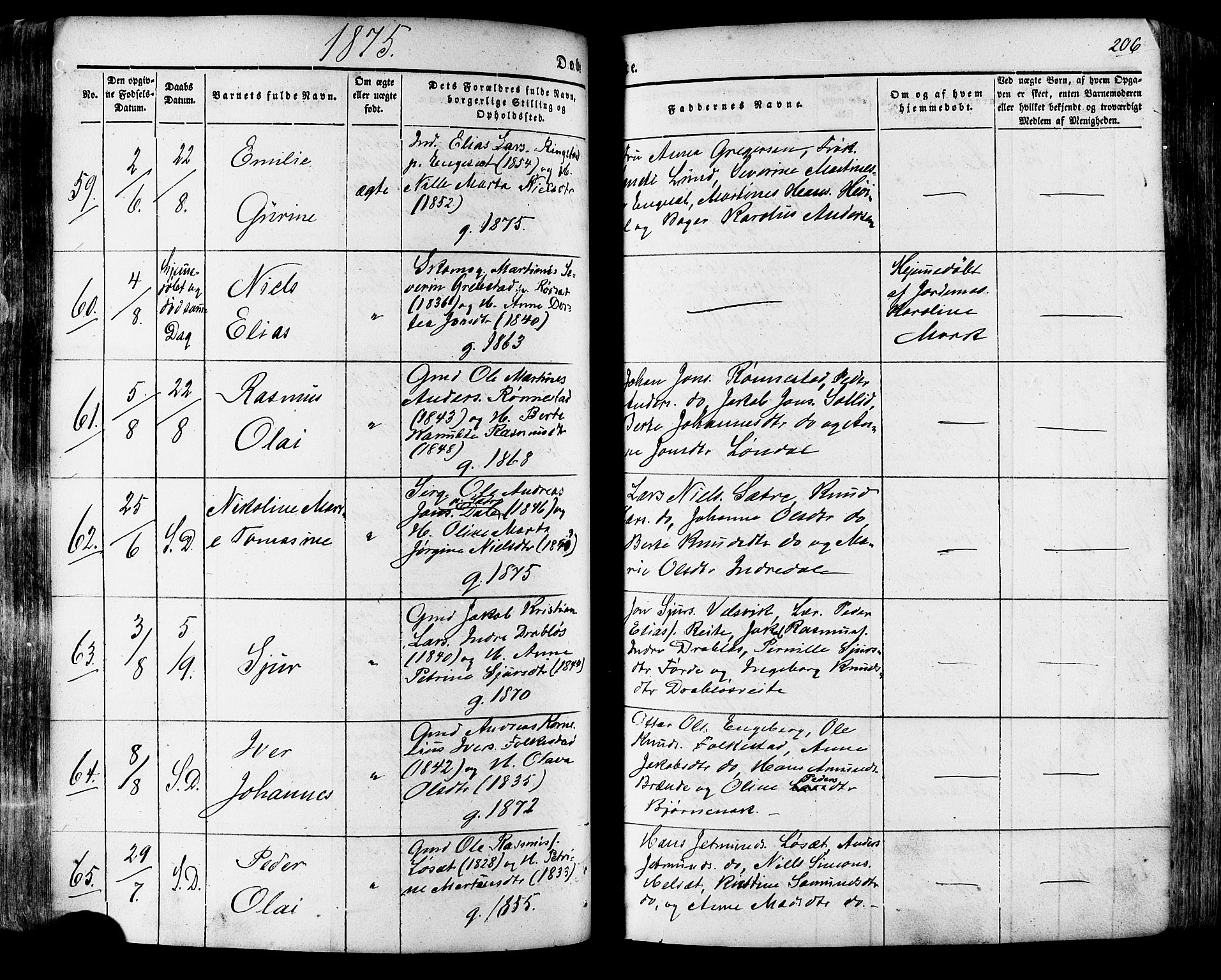 Ministerialprotokoller, klokkerbøker og fødselsregistre - Møre og Romsdal, AV/SAT-A-1454/511/L0140: Parish register (official) no. 511A07, 1851-1878, p. 206