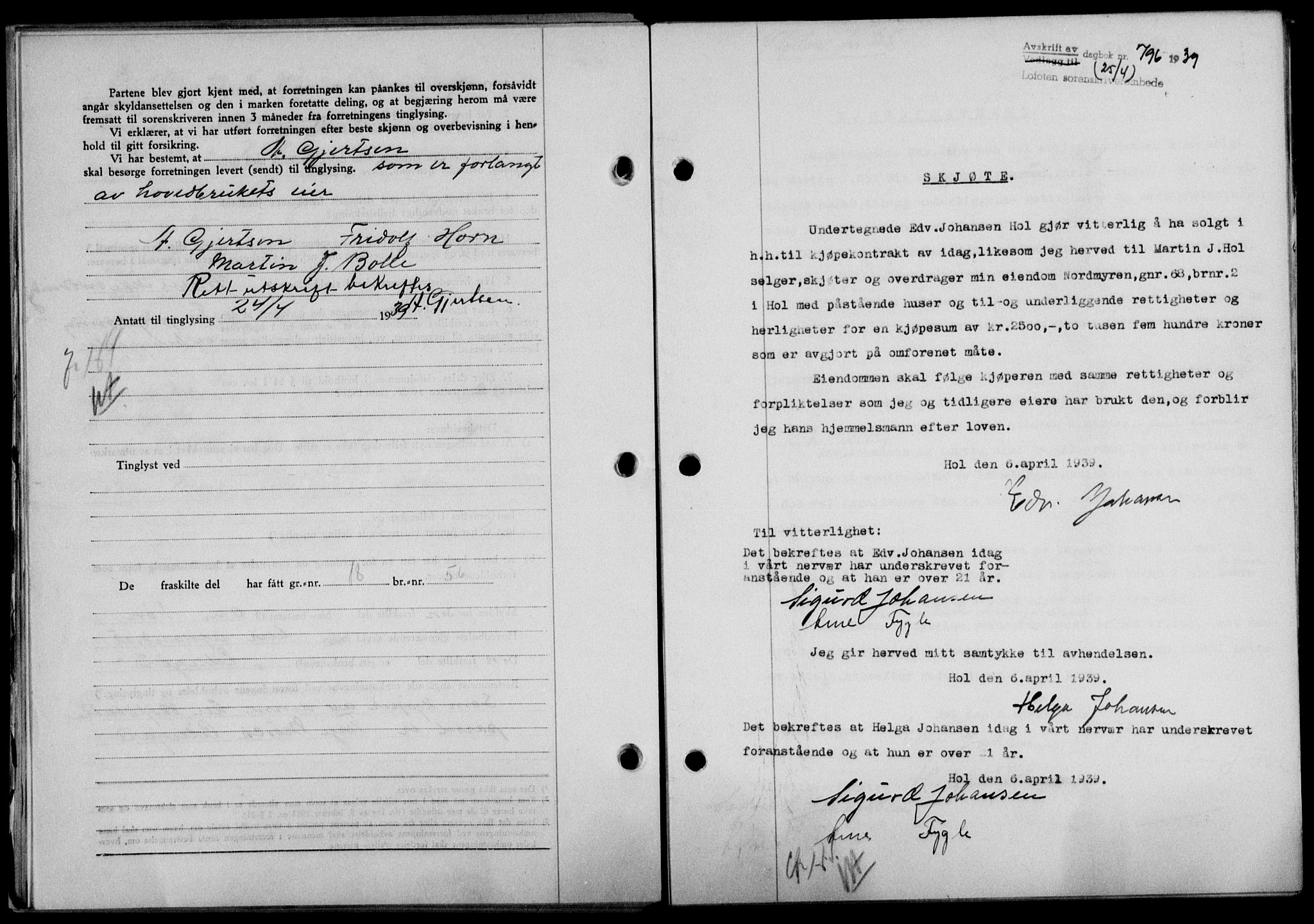 Lofoten sorenskriveri, SAT/A-0017/1/2/2C/L0005a: Mortgage book no. 5a, 1939-1939, Diary no: : 796/1939