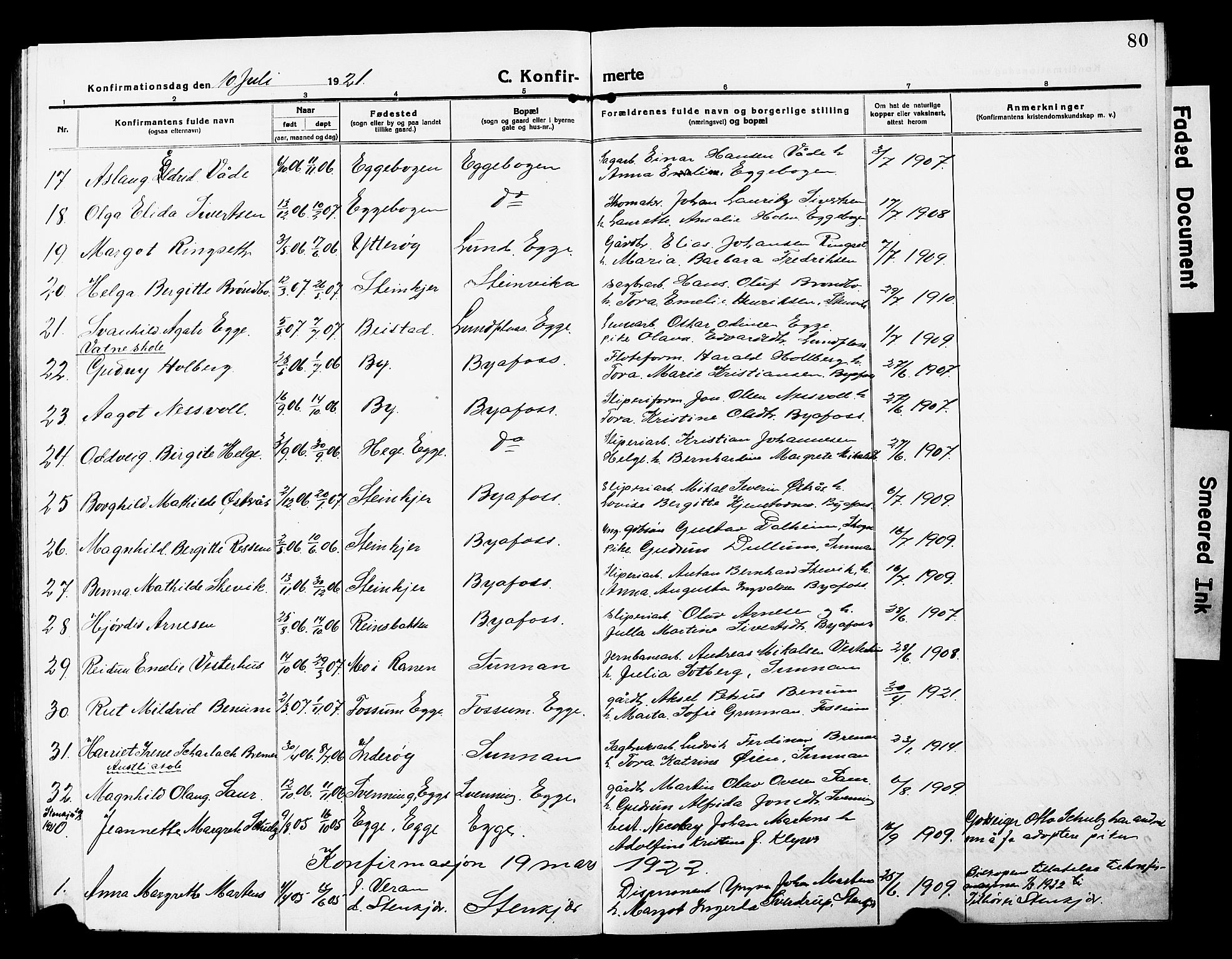 Ministerialprotokoller, klokkerbøker og fødselsregistre - Nord-Trøndelag, SAT/A-1458/740/L0382: Parish register (copy) no. 740C03, 1915-1927, p. 80