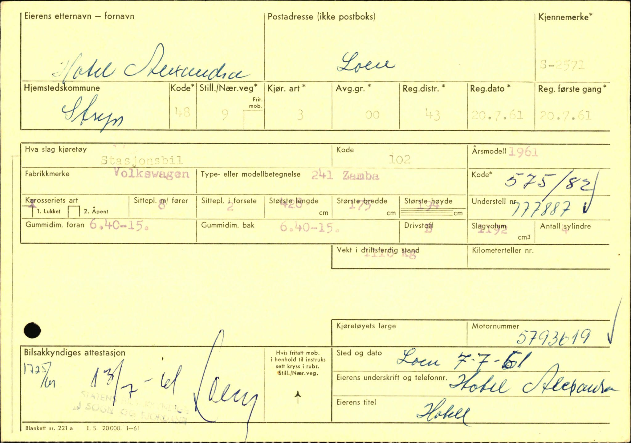 Statens vegvesen, Sogn og Fjordane vegkontor, AV/SAB-A-5301/4/F/L0004: Registerkort utmeldte Fjordane S2500-2700, S7200-7899, 1930-1961, p. 105