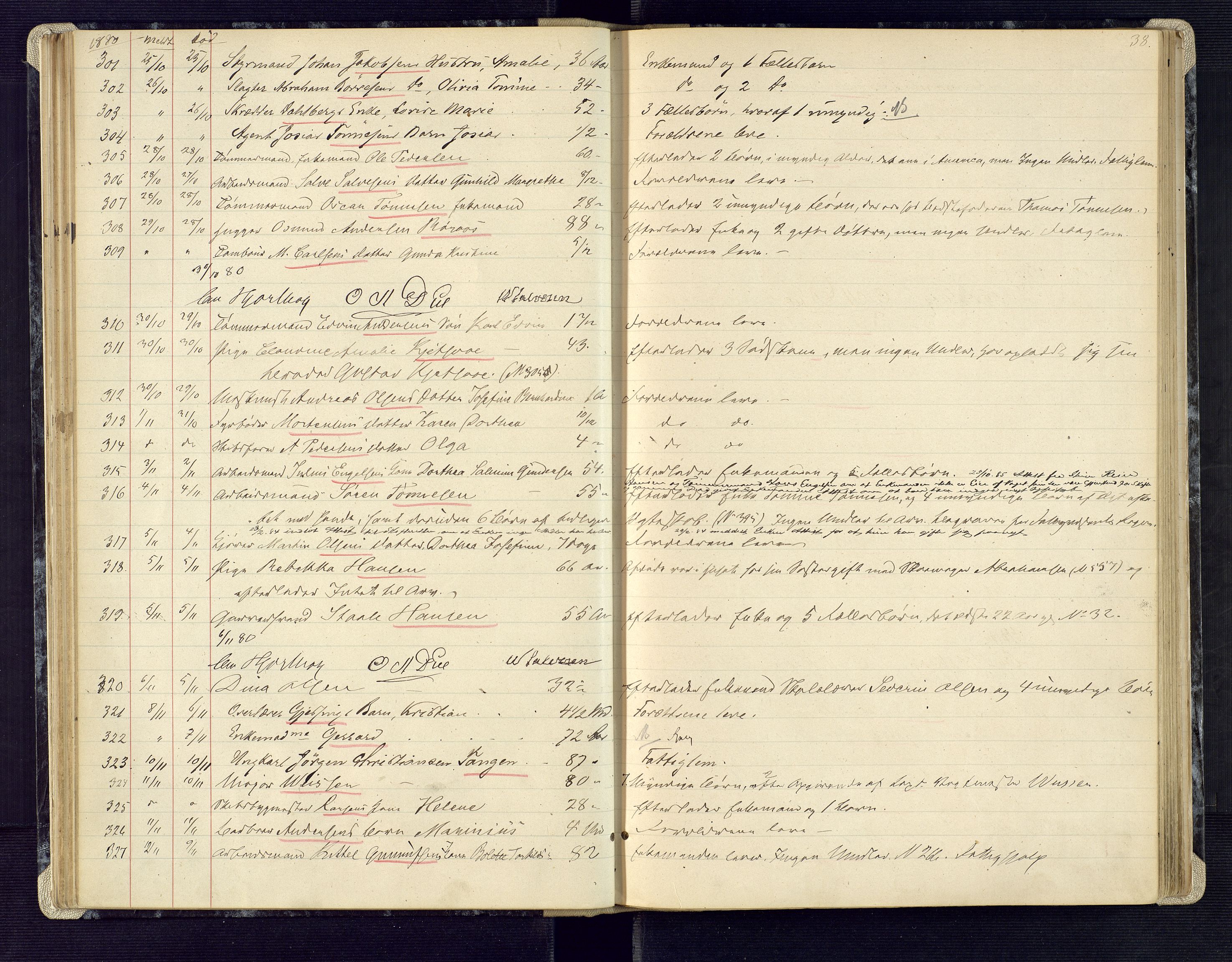 Kristiansand byrett, AV/SAK-1223-0001/H/Ha/L0006: Anmeldte dødsfall, 1878-1892, p. 38