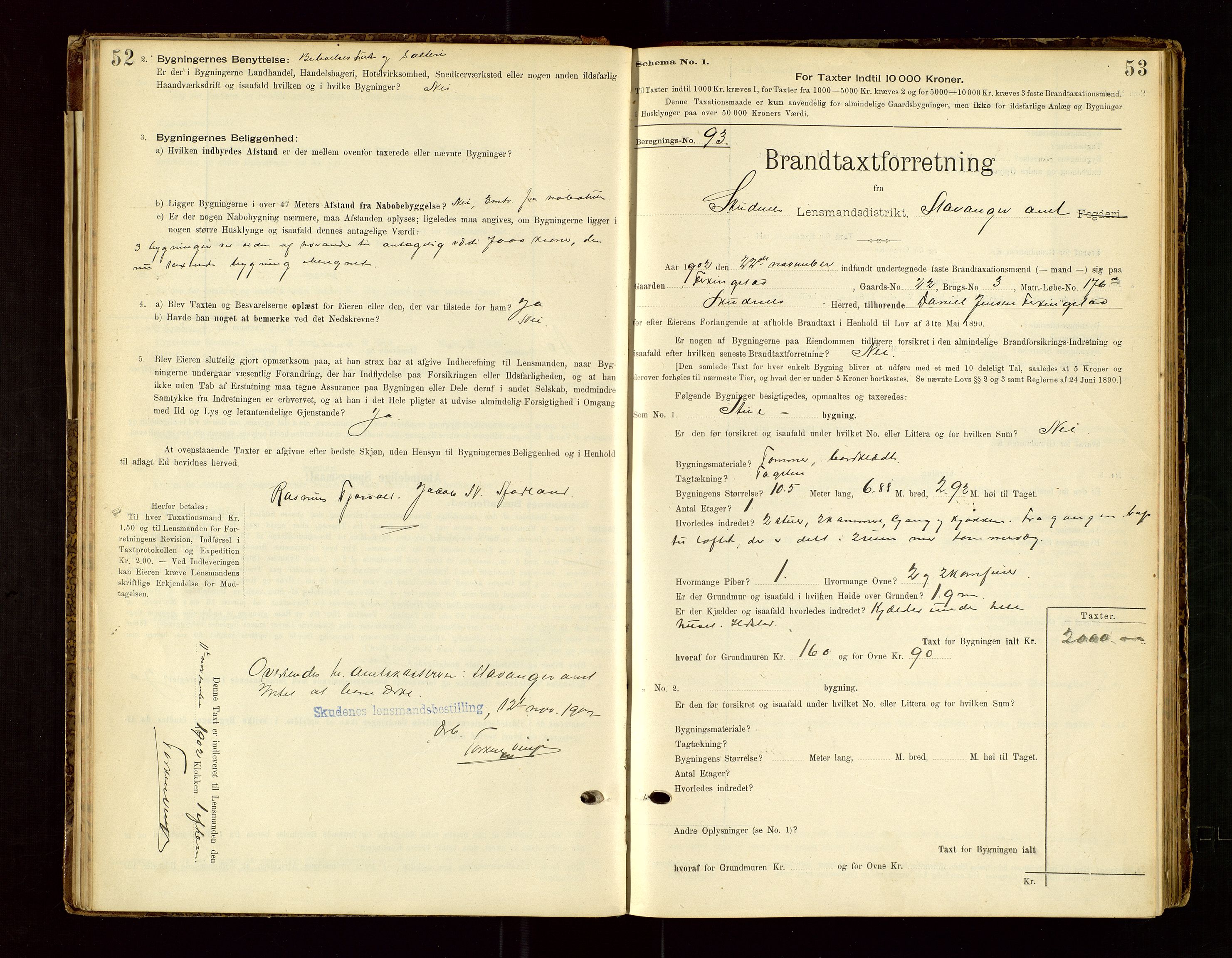 Skudenes lensmannskontor, AV/SAST-A-100444/Gob/L0001: "Brandtaxationsprotokoll", 1895-1924, p. 52-53