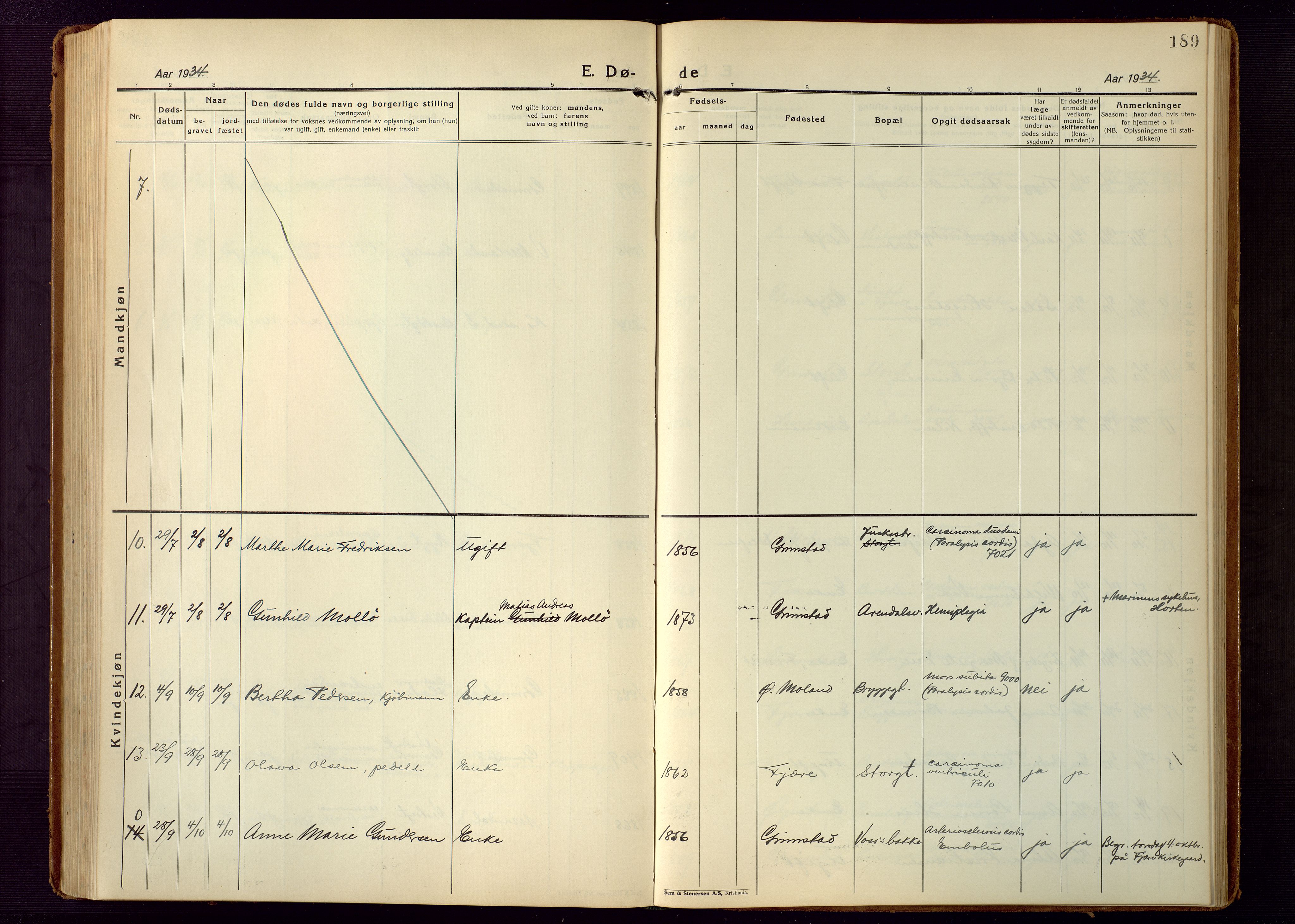Grimstad sokneprestkontor, AV/SAK-1111-0017/F/Fb/L0002: Parish register (copy) no. B 2, 1923-1949, p. 189