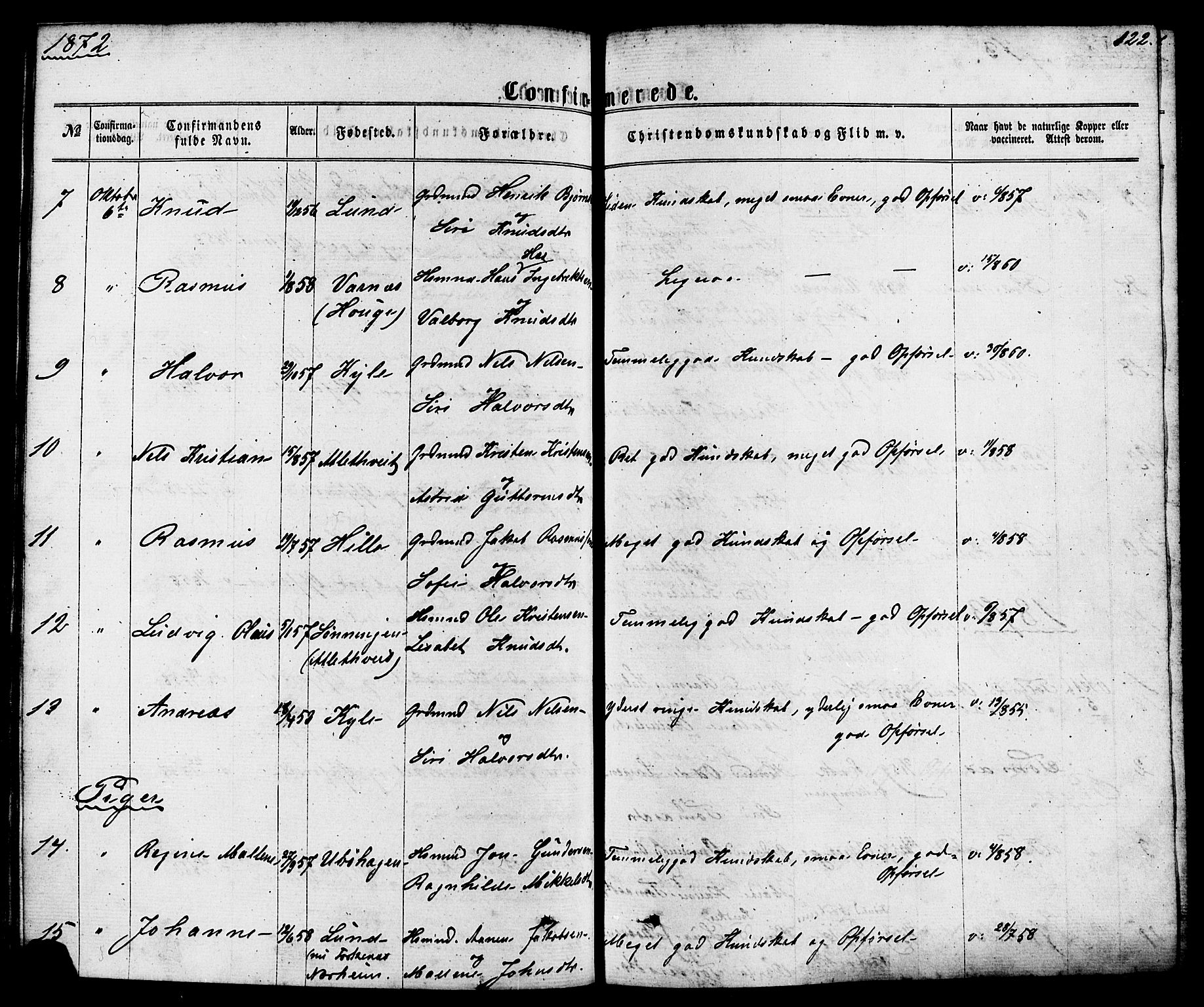 Nedstrand sokneprestkontor, AV/SAST-A-101841/01/IV: Parish register (official) no. A 10, 1861-1887, p. 122