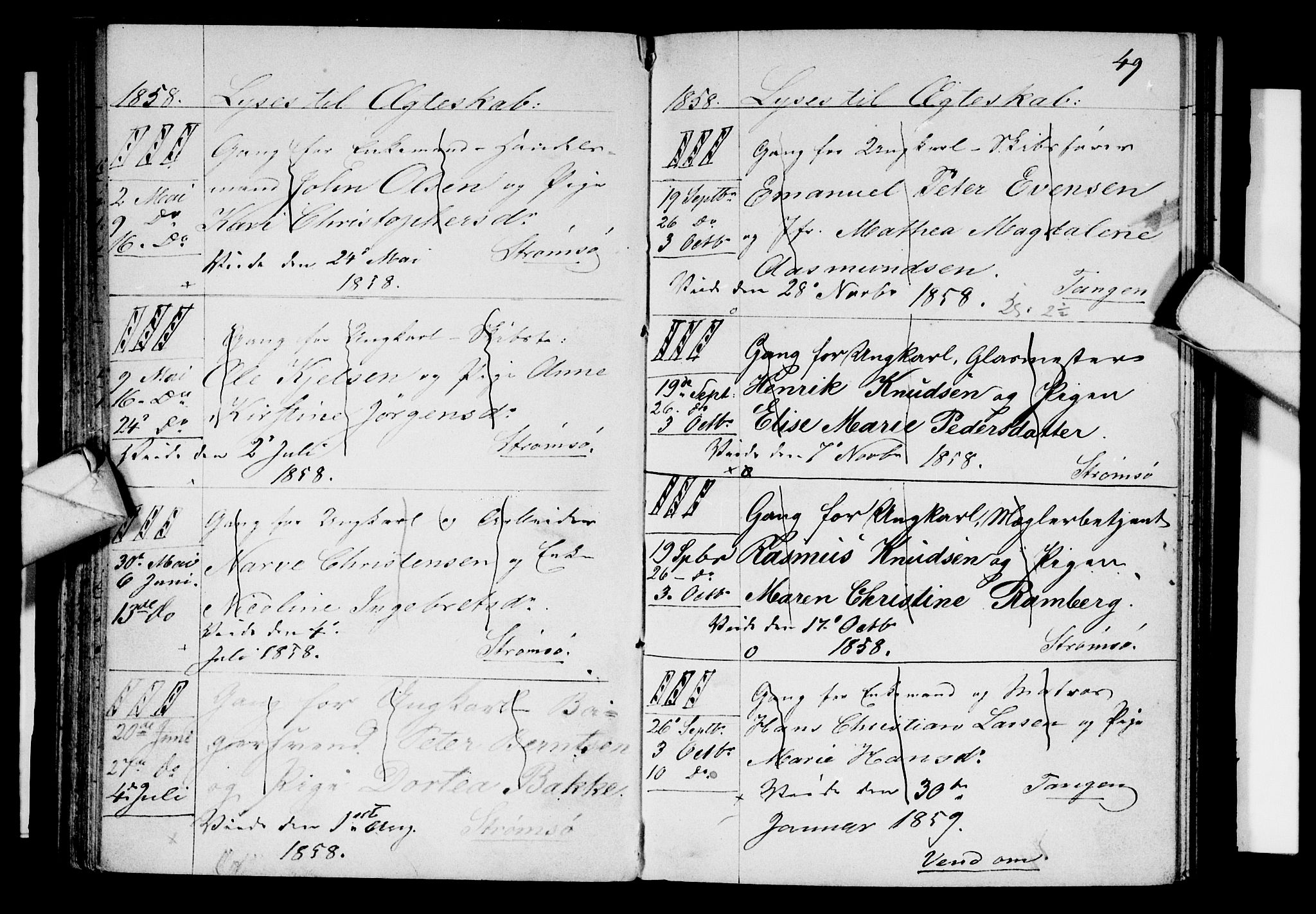 Strømsø kirkebøker, AV/SAKO-A-246/H/Ha/L0002: Banns register no. 2, 1850-1866, p. 49