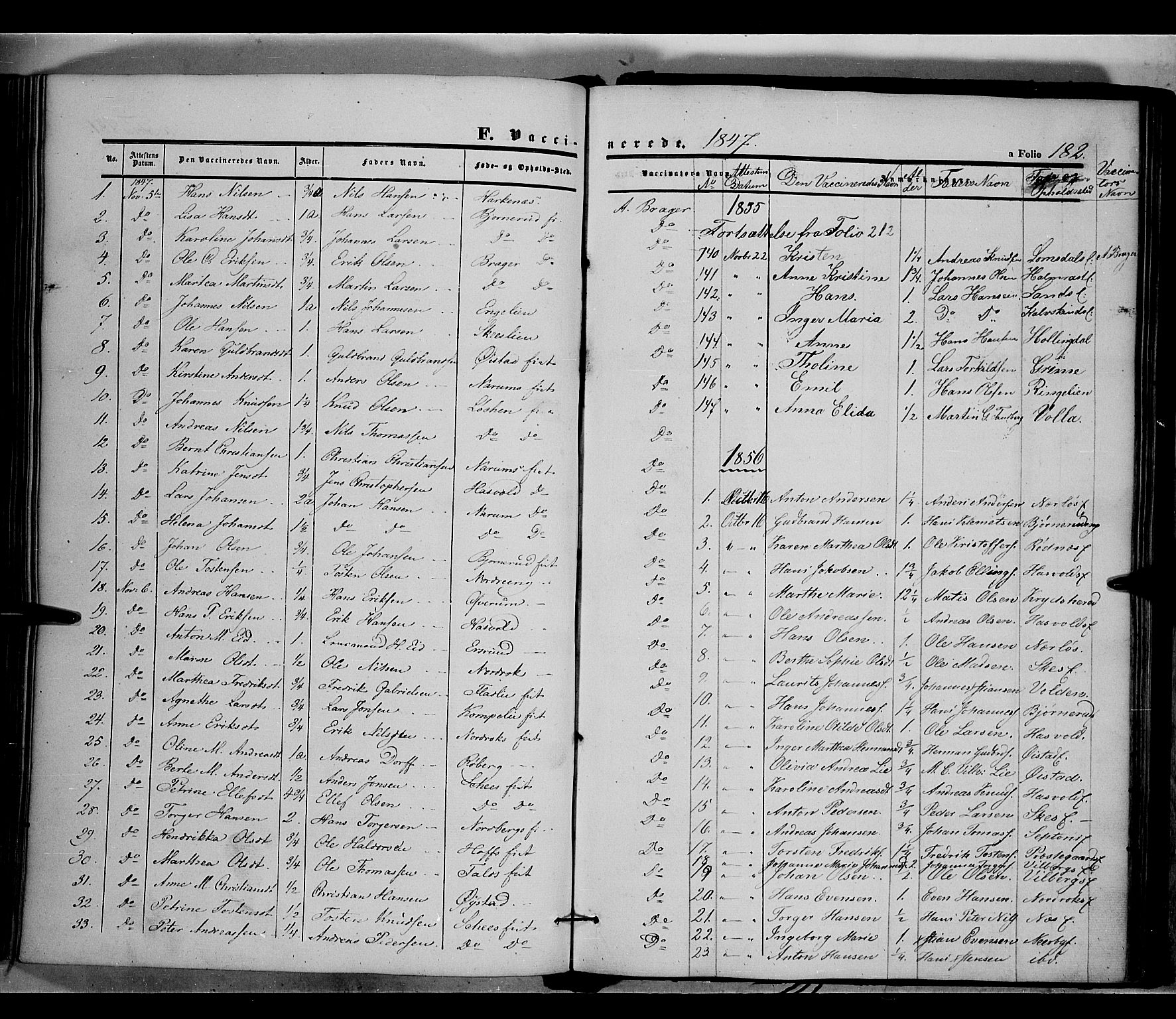 Land prestekontor, SAH/PREST-120/H/Ha/Haa/L0009: Parish register (official) no. 9, 1847-1859, p. 182