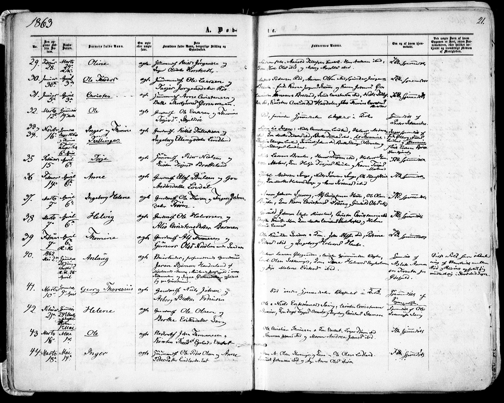Søndeled sokneprestkontor, SAK/1111-0038/F/Fa/L0003: Parish register (official) no. A 3, 1861-1879, p. 21