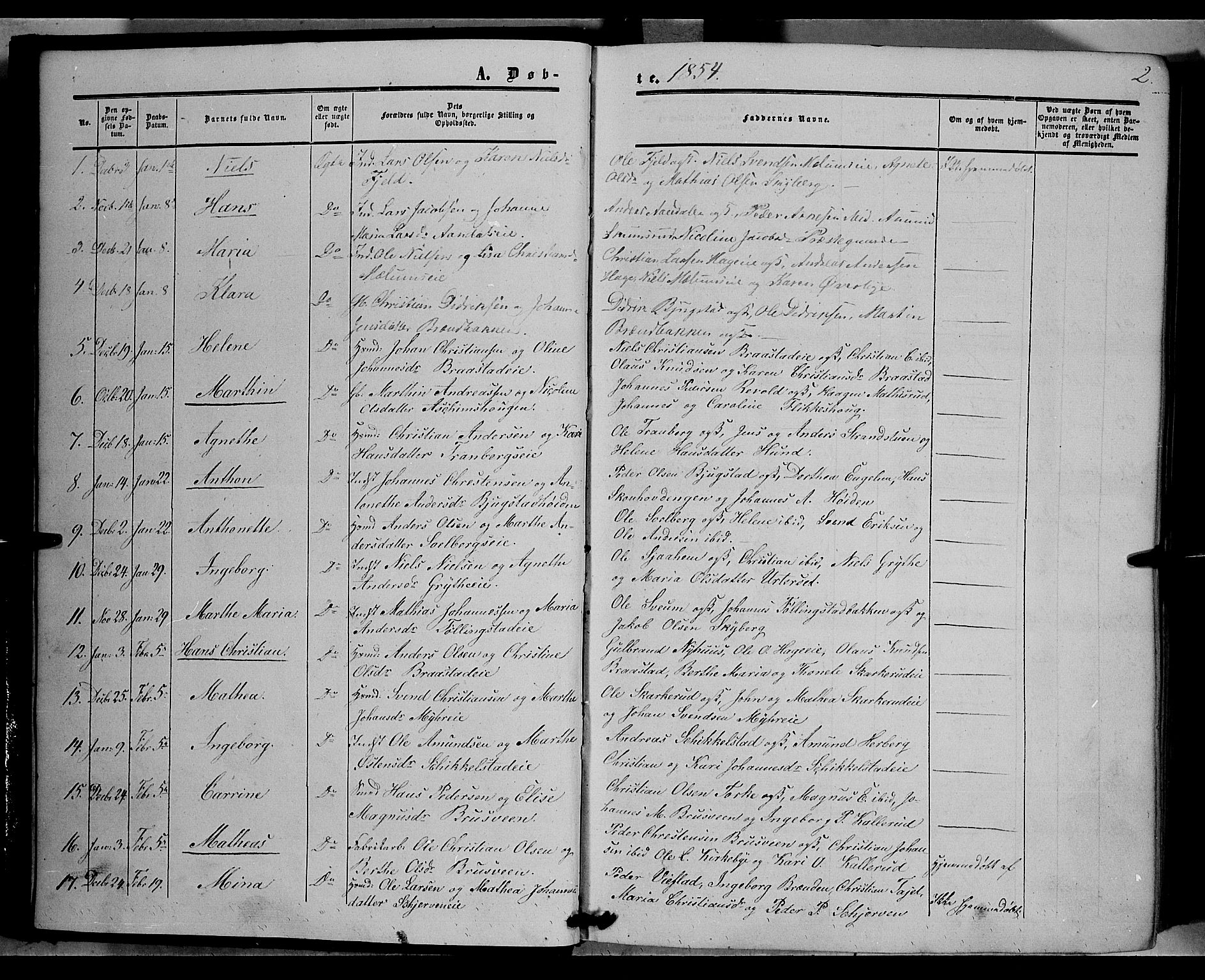 Vardal prestekontor, SAH/PREST-100/H/Ha/Haa/L0006: Parish register (official) no. 6, 1854-1866, p. 2