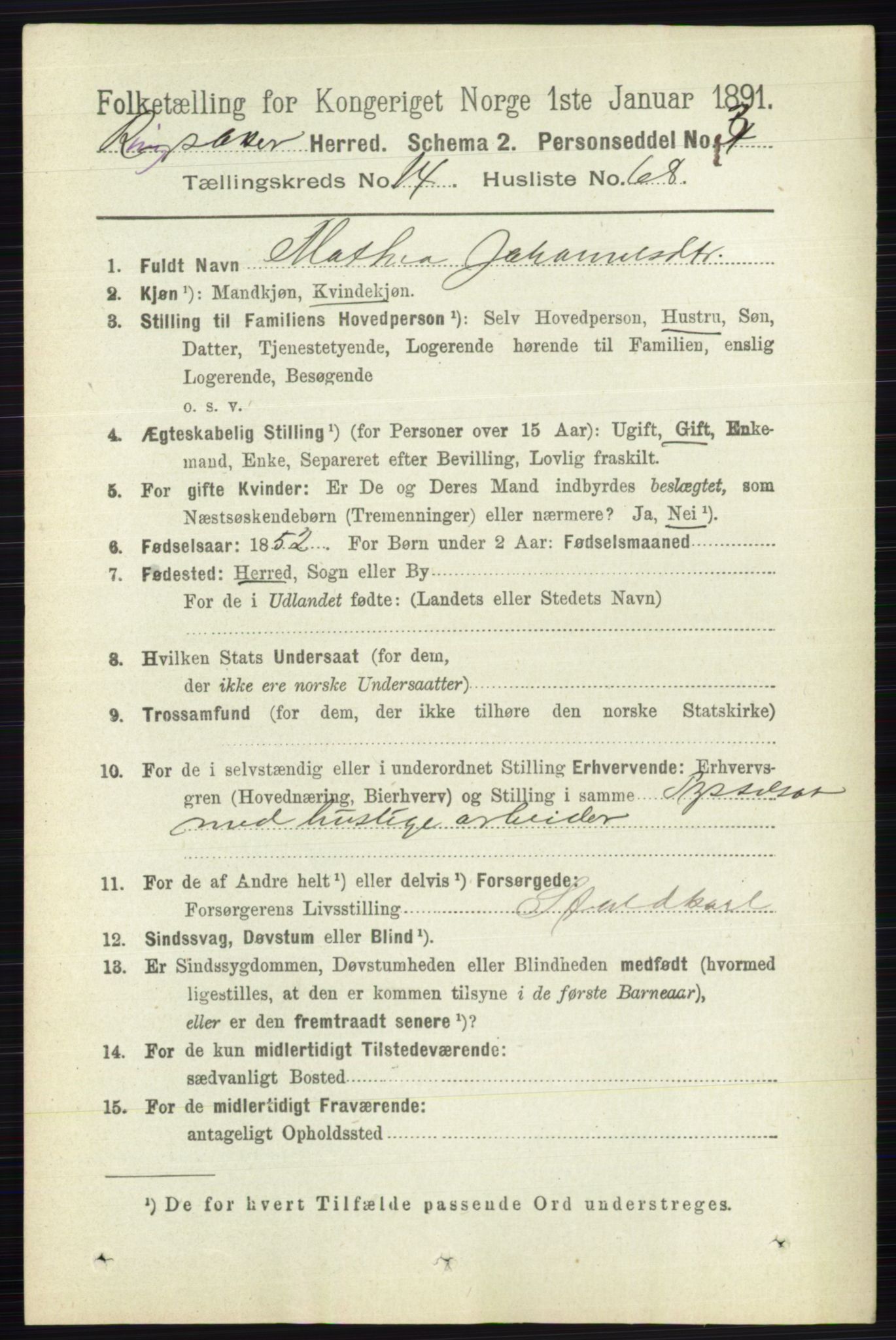 RA, 1891 census for 0412 Ringsaker, 1891, p. 8236