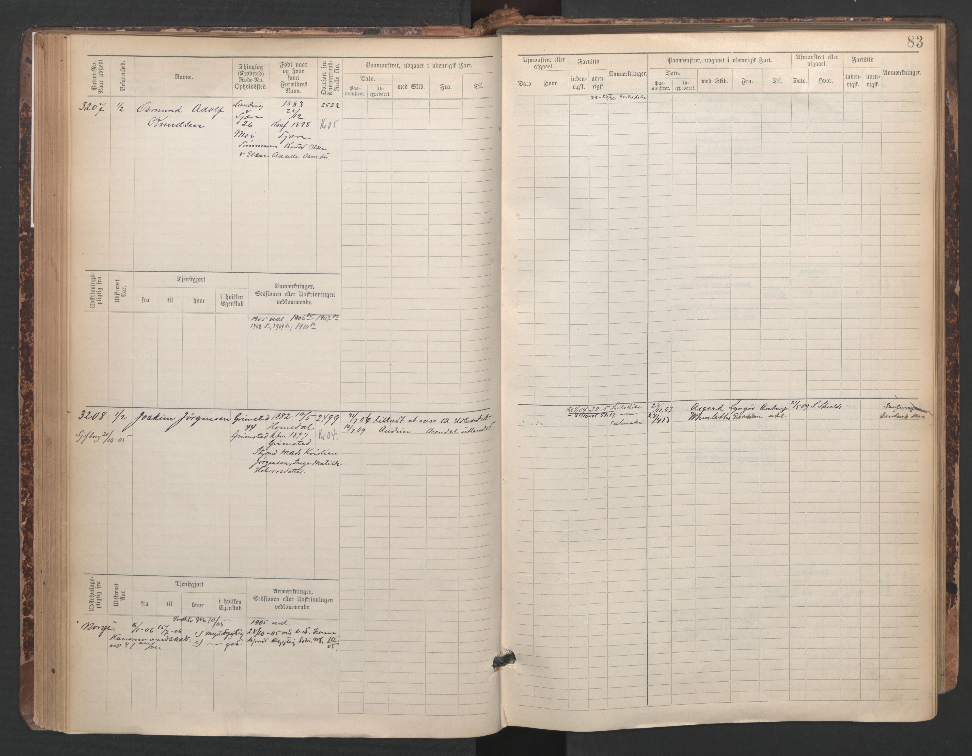 Grimstad mønstringskrets, SAK/2031-0013/F/Fb/L0005: Hovedrulle A nr 3043-3804, F-8, 1900-1948, p. 85