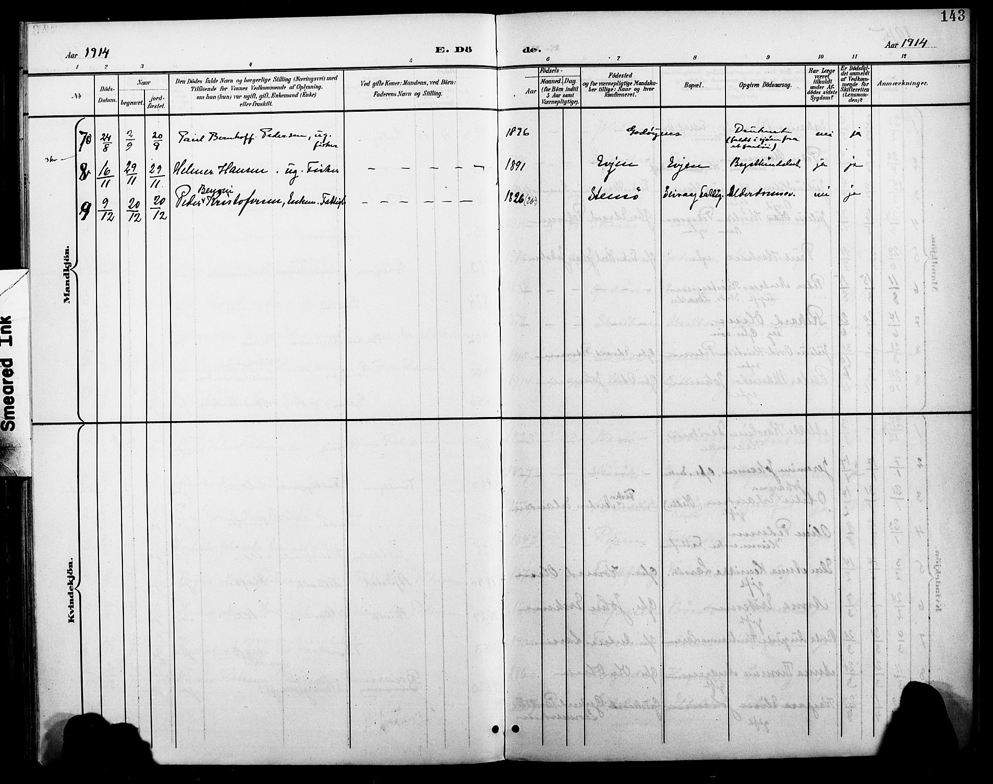 Ministerialprotokoller, klokkerbøker og fødselsregistre - Nordland, AV/SAT-A-1459/804/L0088: Parish register (copy) no. 804C01, 1901-1917, p. 143