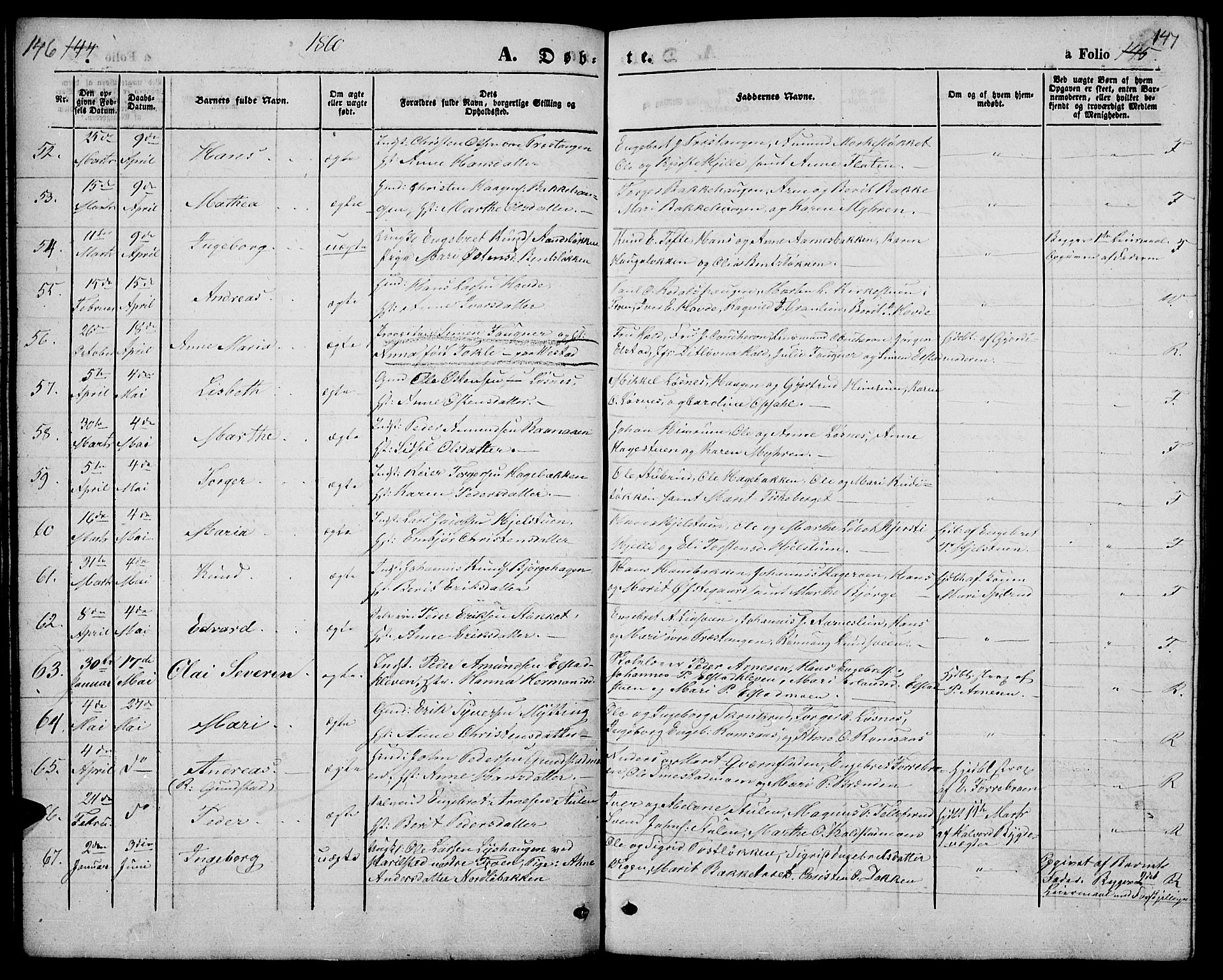 Ringebu prestekontor, AV/SAH-PREST-082/H/Ha/Hab/L0003: Parish register (copy) no. 3, 1854-1866, p. 146-147