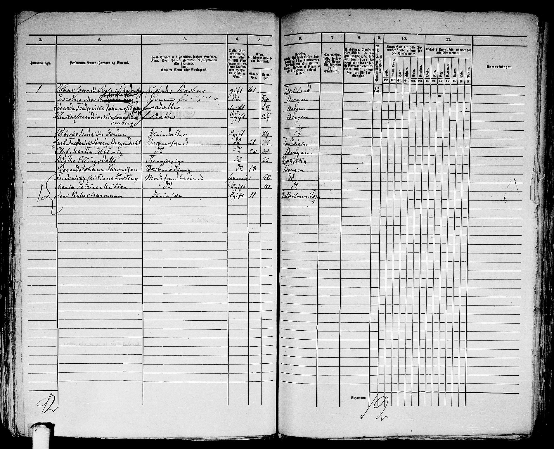 RA, 1865 census for Bergen, 1865, p. 3981