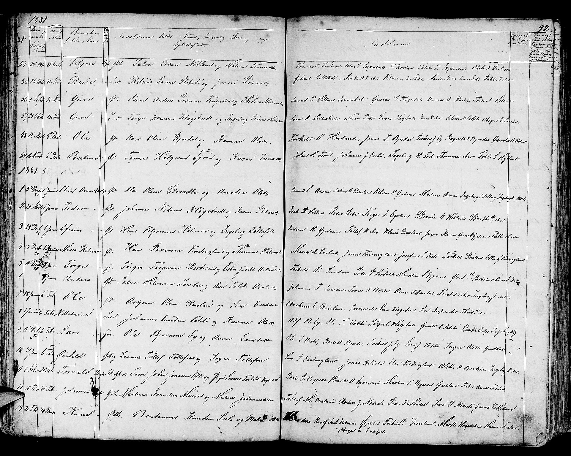 Helleland sokneprestkontor, SAST/A-101810: Parish register (copy) no. B 3, 1847-1886, p. 92