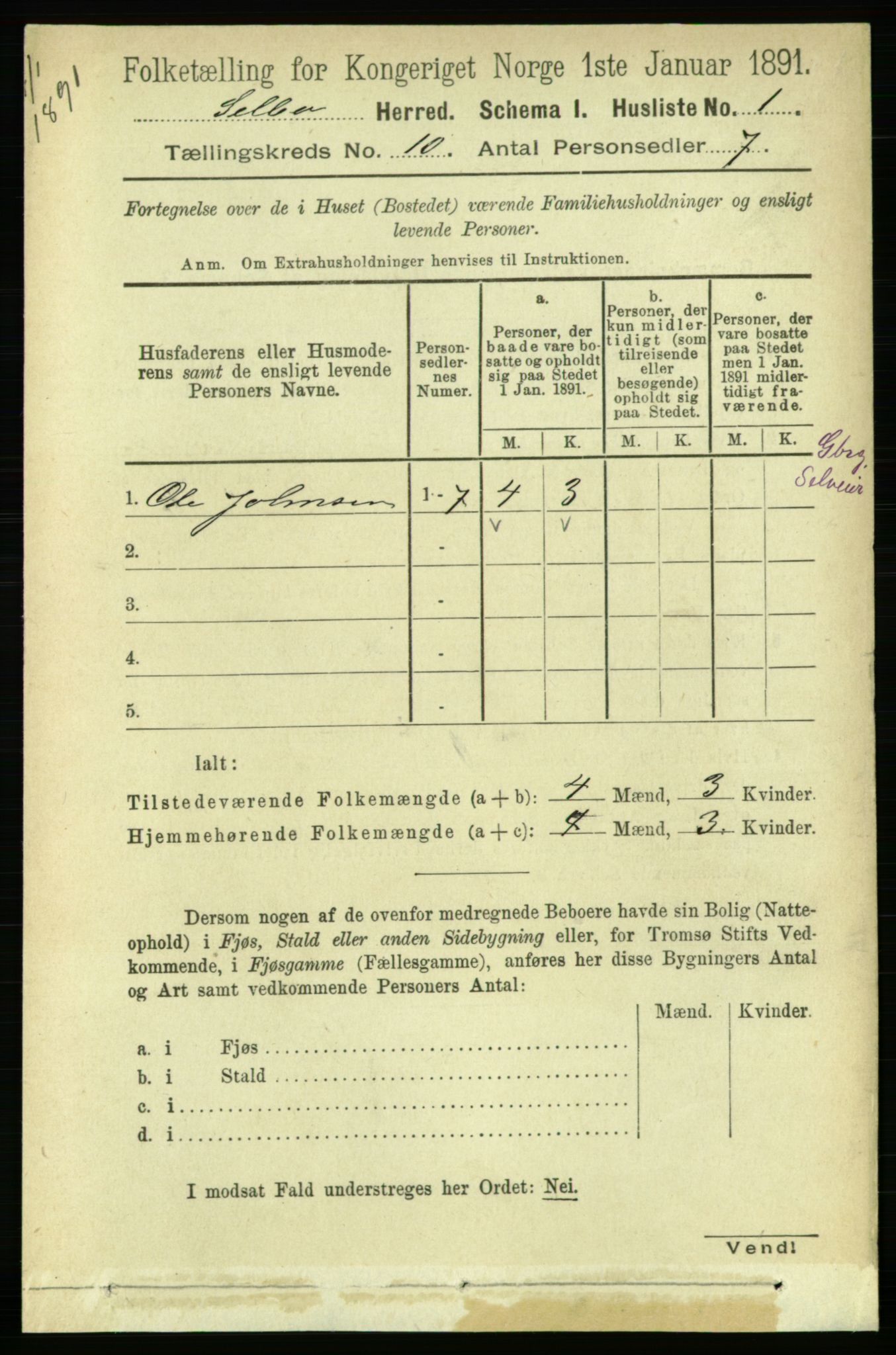 RA, 1891 census for 1664 Selbu, 1891, p. 3604