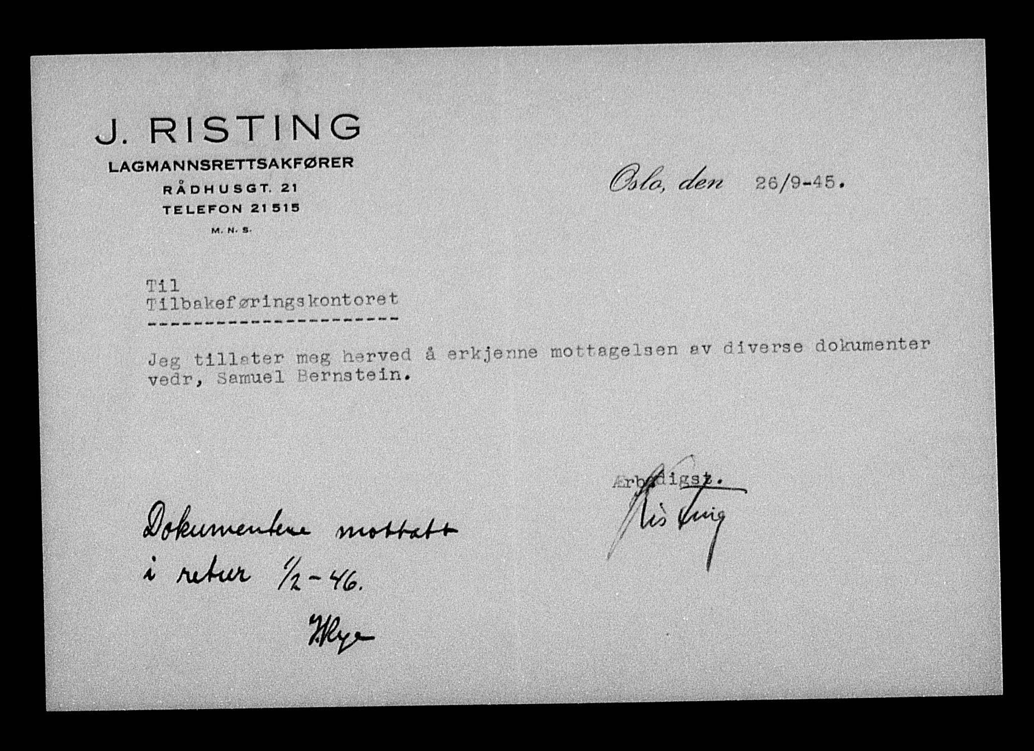 Justisdepartementet, Tilbakeføringskontoret for inndratte formuer, AV/RA-S-1564/H/Hc/Hcc/L0923: --, 1945-1947, p. 601