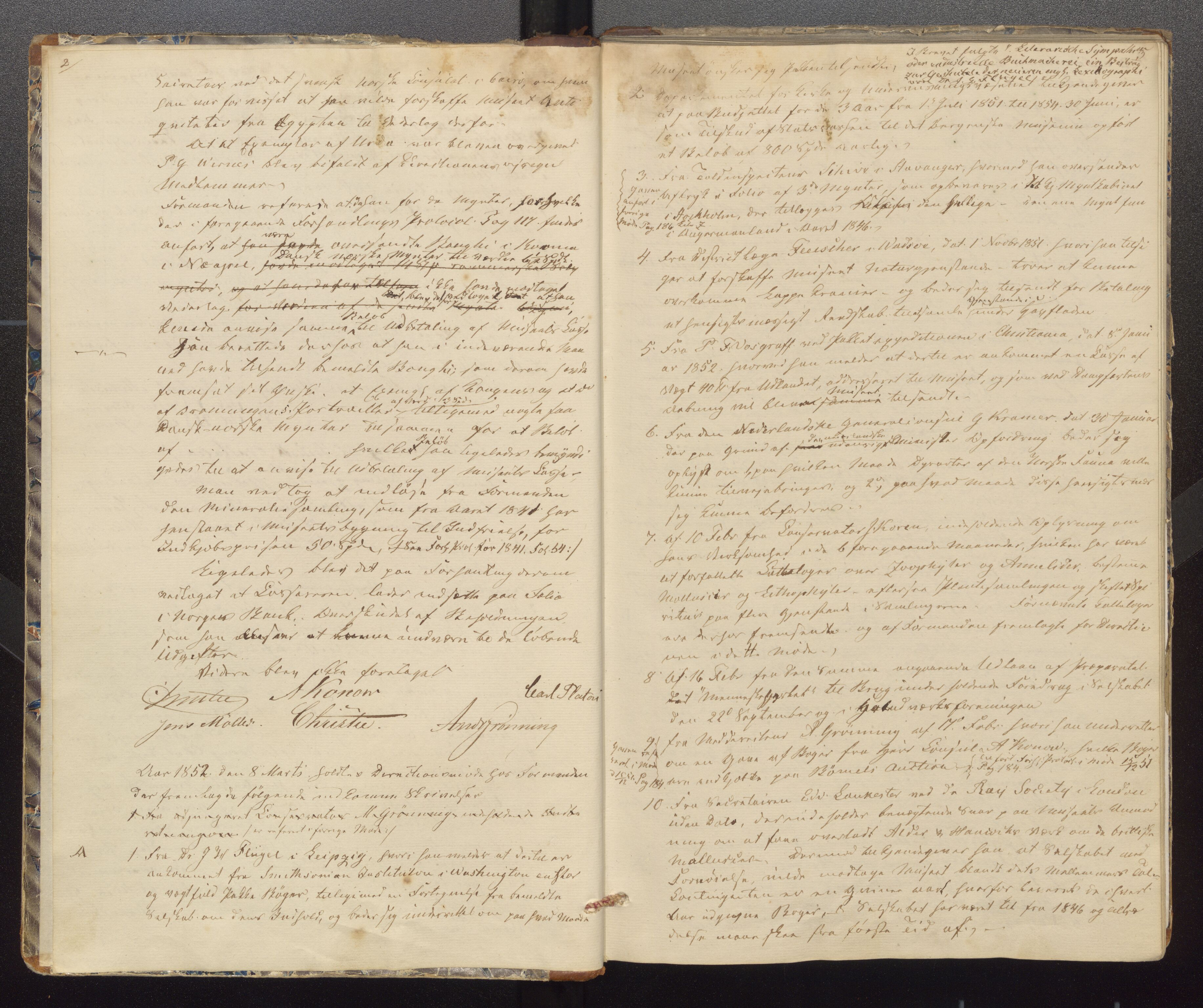 Bergens Museum, UMB/A007/A/Aa/L0006: Forhandlingsprotokoll , 1851-1872, p. 2,3