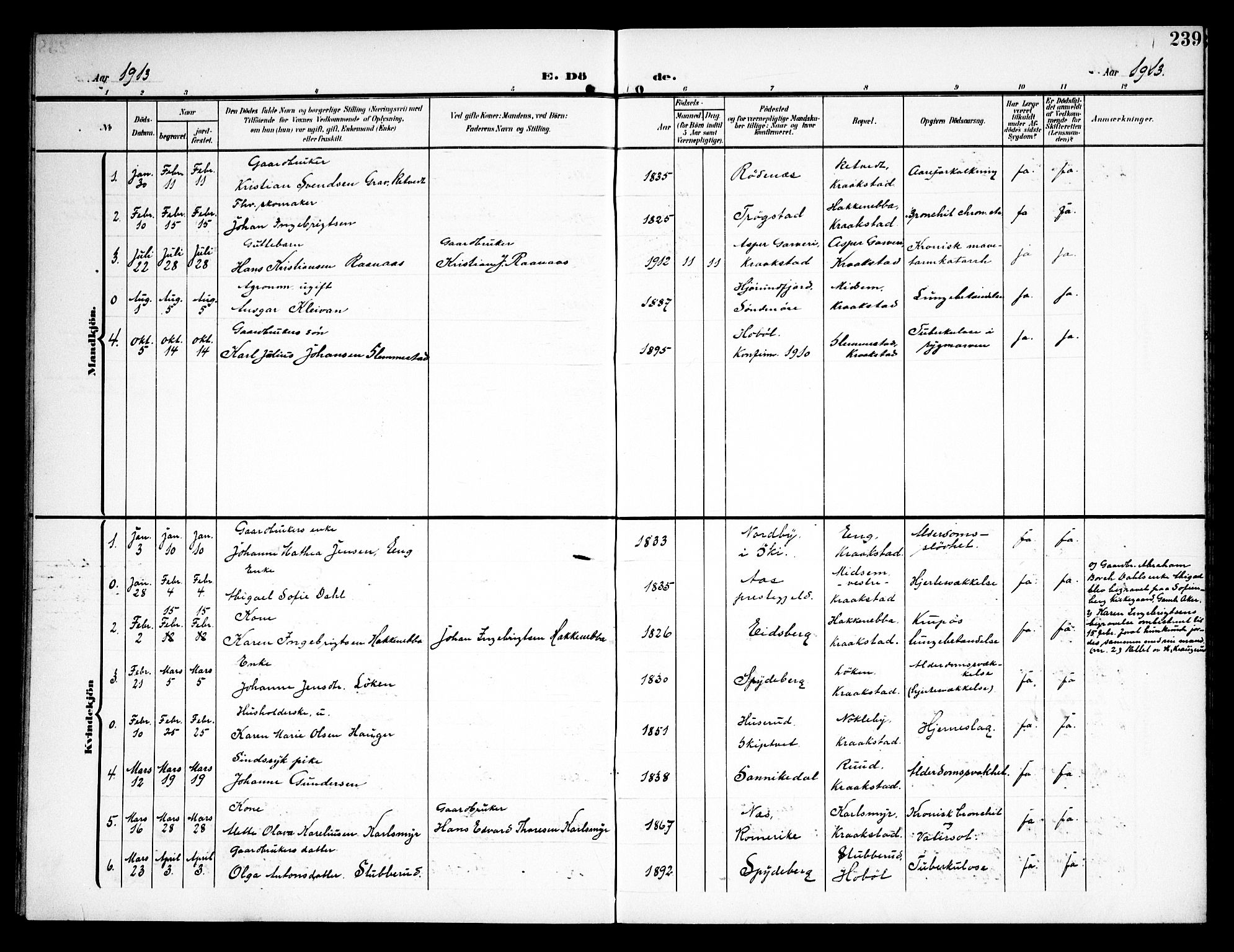 Kråkstad prestekontor Kirkebøker, AV/SAO-A-10125a/G/Ga/L0002: Parish register (copy) no. I 2, 1905-1934, p. 239