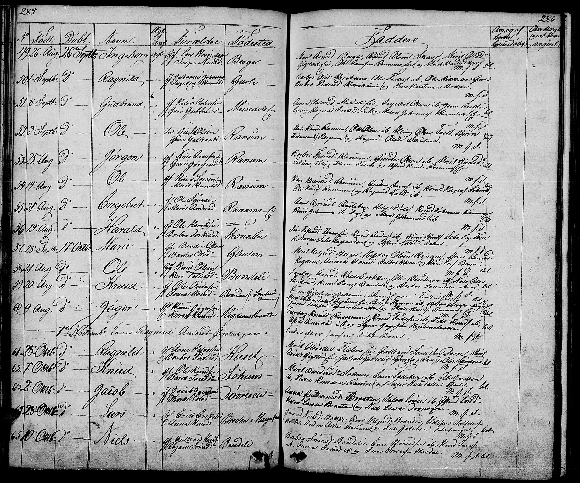 Nord-Aurdal prestekontor, SAH/PREST-132/H/Ha/Hab/L0001: Parish register (copy) no. 1, 1834-1887, p. 285-286