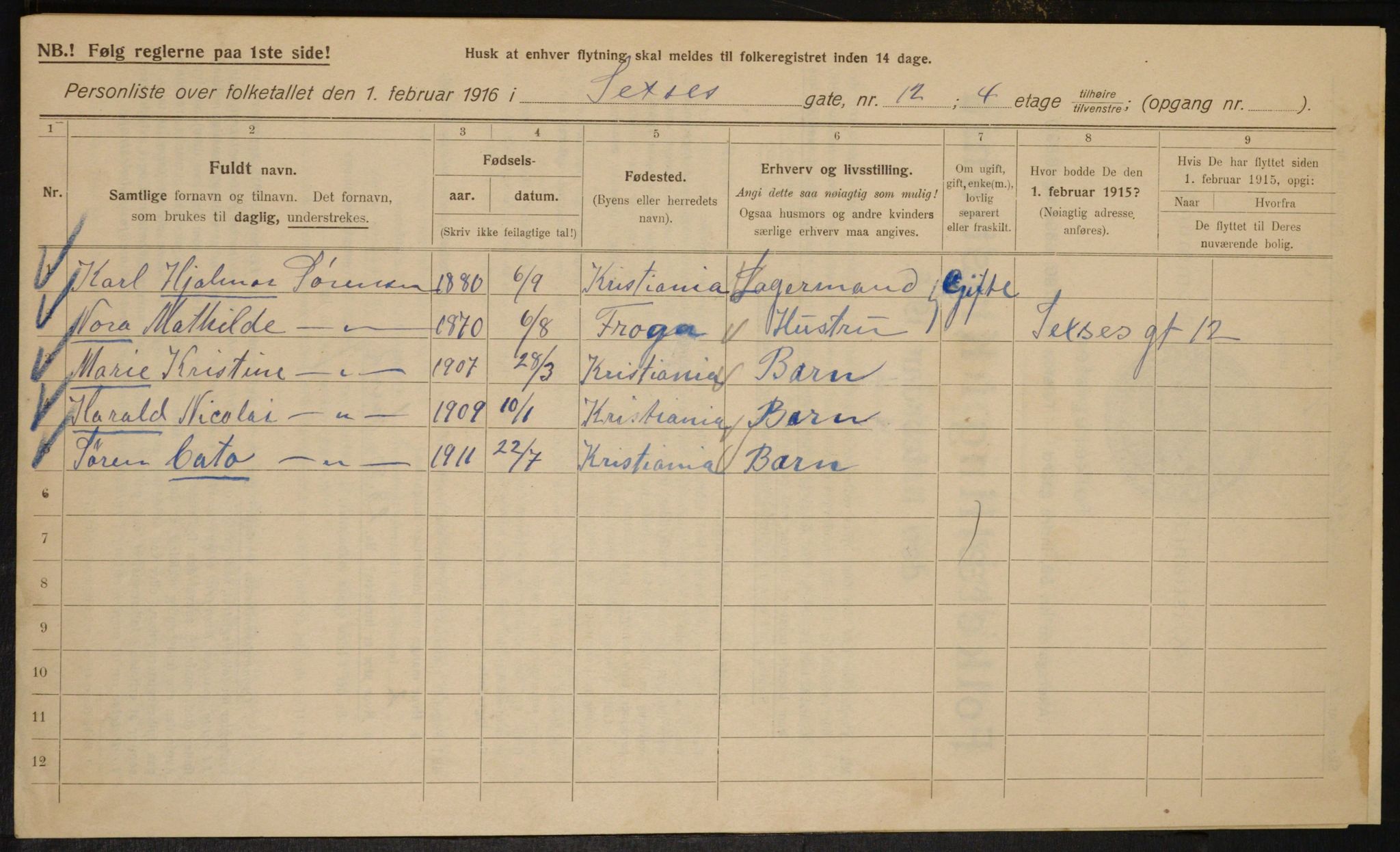 OBA, Municipal Census 1916 for Kristiania, 1916, p. 97182