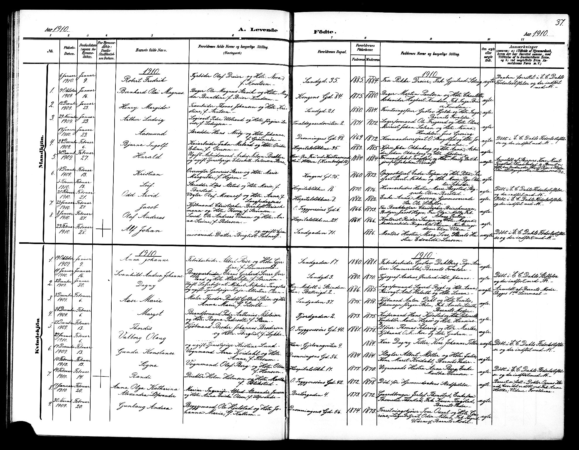 Ministerialprotokoller, klokkerbøker og fødselsregistre - Sør-Trøndelag, SAT/A-1456/602/L0146: Parish register (copy) no. 602C14, 1904-1914, p. 37