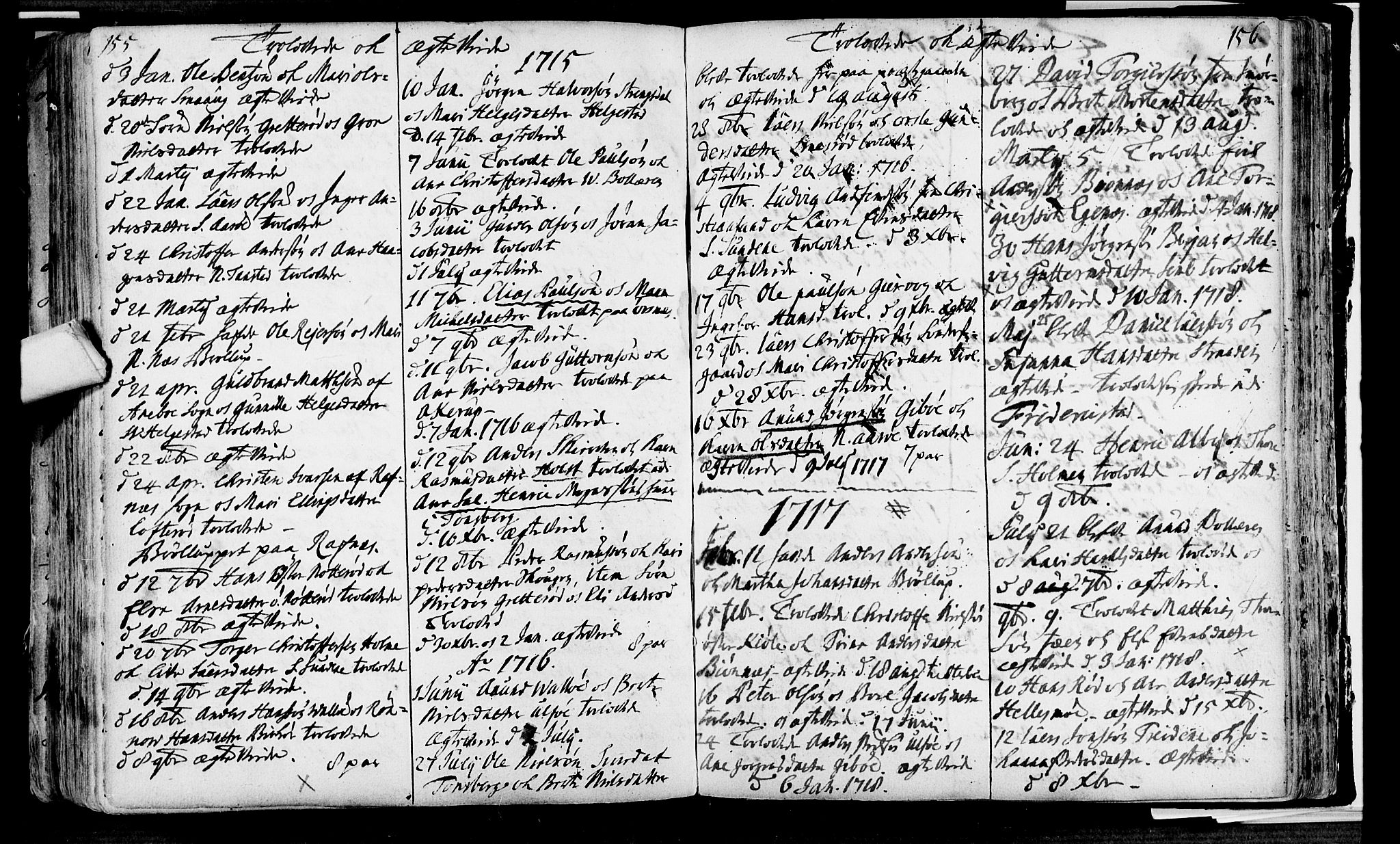 Nøtterøy kirkebøker, SAKO/A-354/F/Fa/L0001: Parish register (official) no. I 1, 1686-1738, p. 155-156