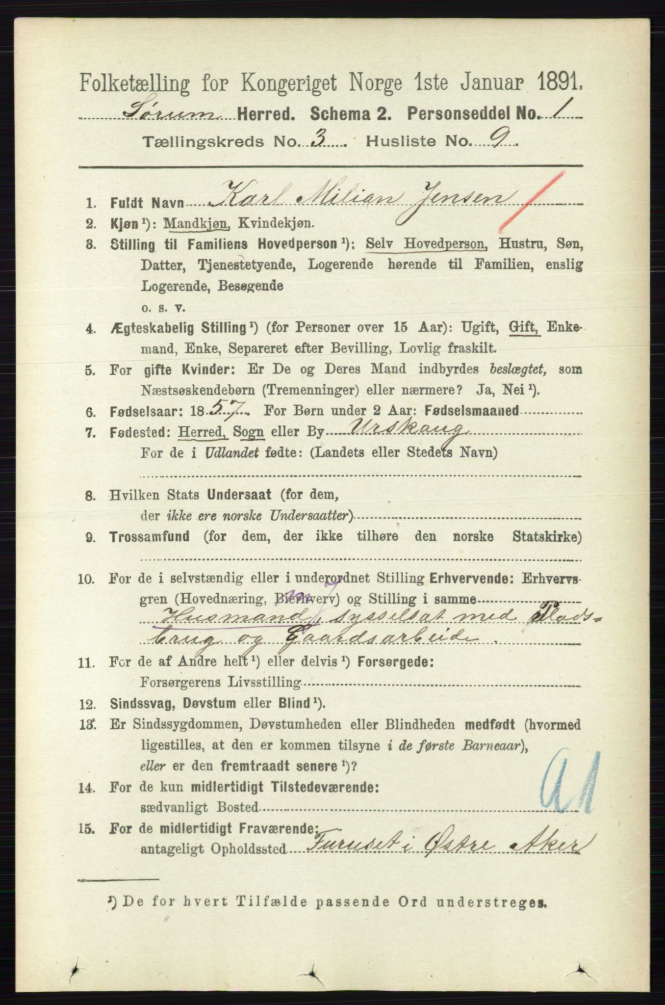 RA, 1891 census for 0226 Sørum, 1891, p. 1341