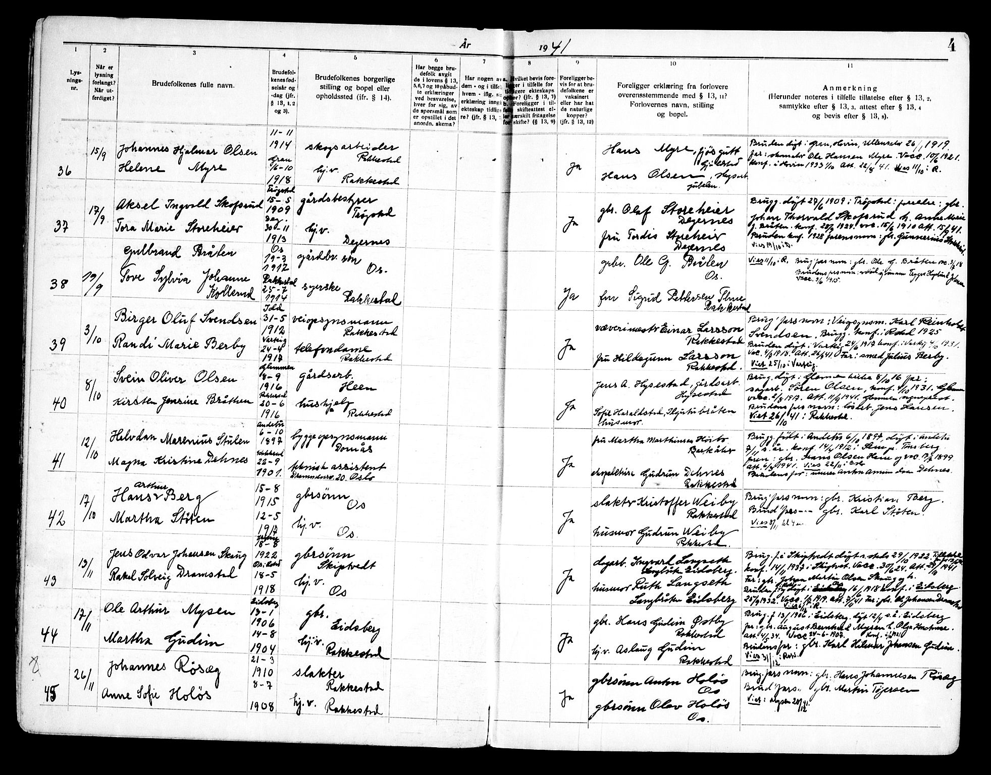 Rakkestad prestekontor Kirkebøker, AV/SAO-A-2008/H/Ha/L0002: Banns register no. 2, 1941-1958, p. 4