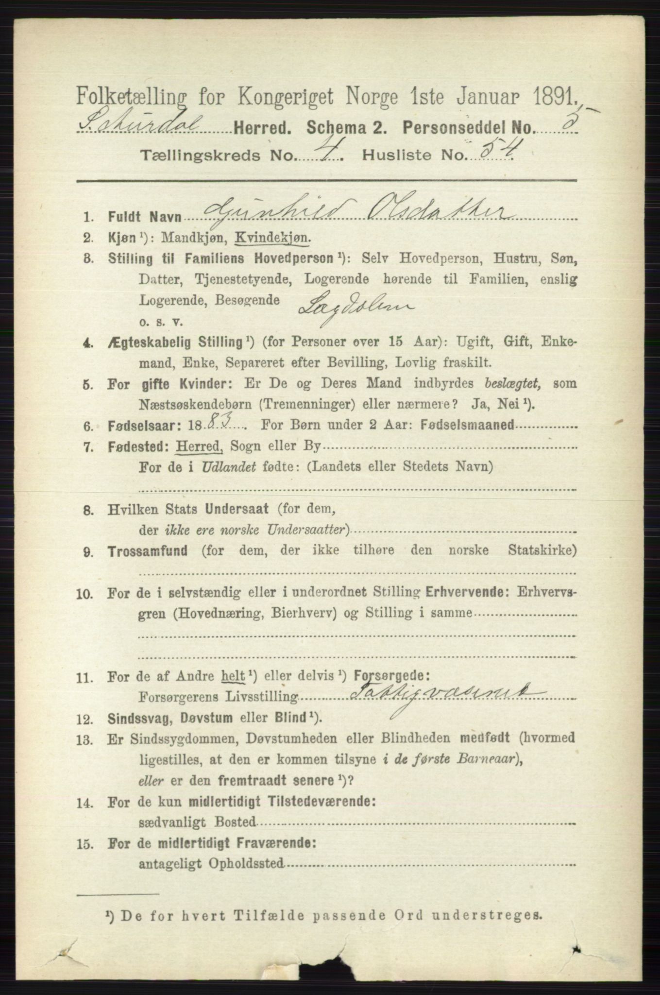 RA, 1891 census for 0540 Sør-Aurdal, 1891, p. 3071