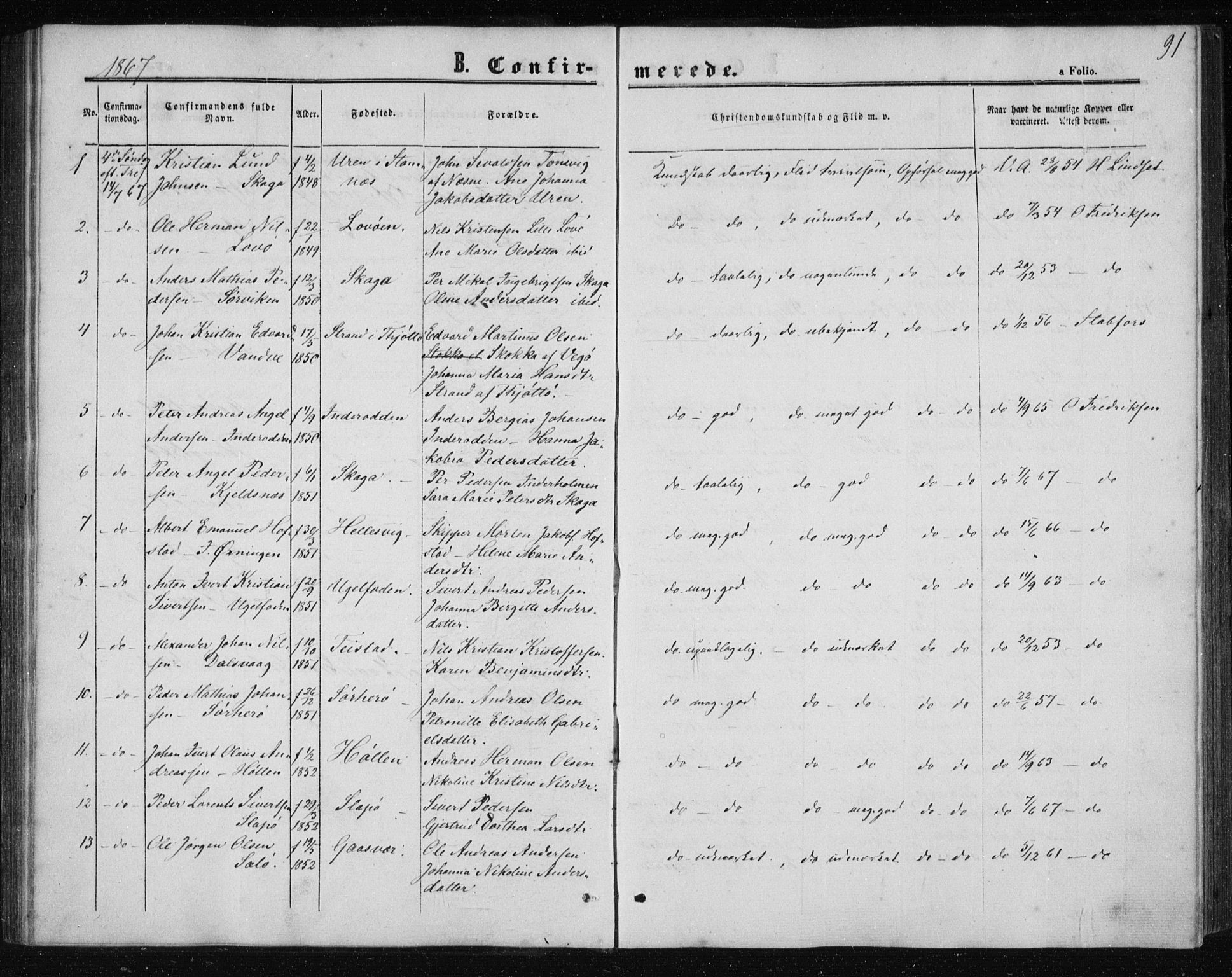 Ministerialprotokoller, klokkerbøker og fødselsregistre - Nordland, SAT/A-1459/834/L0505: Parish register (official) no. 834A03, 1862-1871, p. 91
