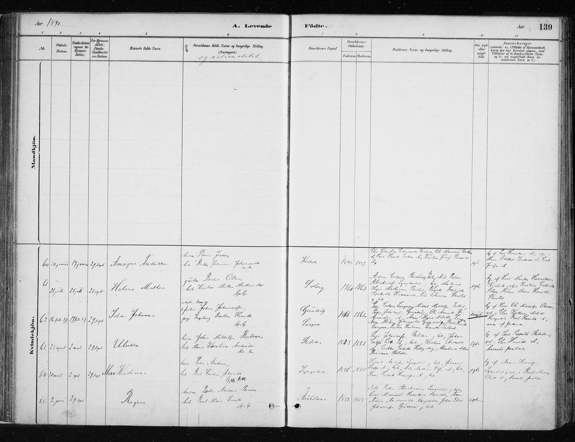 Lyngen sokneprestembete, AV/SATØ-S-1289/H/He/Hea/L0007kirke: Parish register (official) no. 7, 1879-1890, p. 139