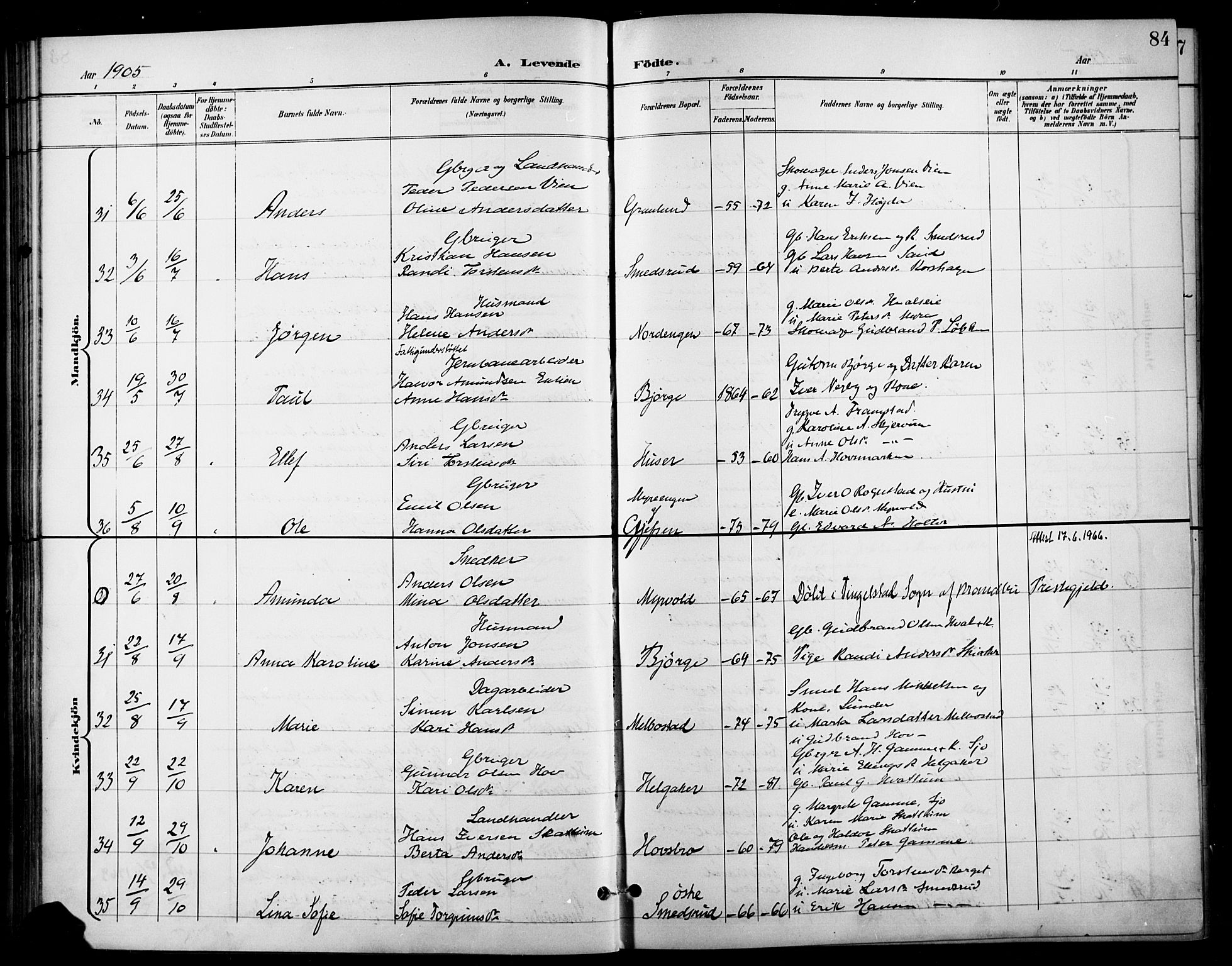 Gran prestekontor, AV/SAH-PREST-112/H/Ha/Haa/L0019: Parish register (official) no. 19, 1898-1907, p. 84