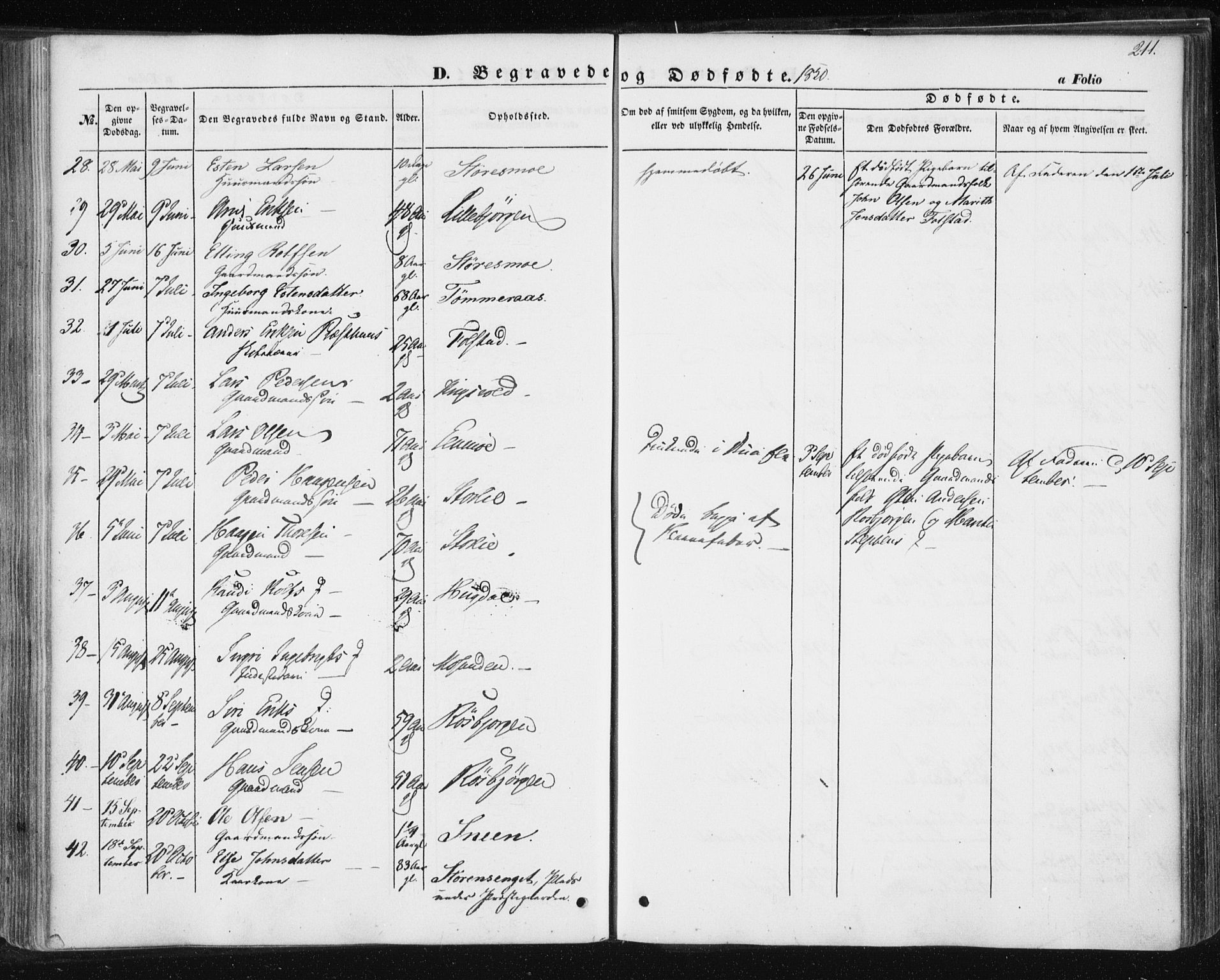 Ministerialprotokoller, klokkerbøker og fødselsregistre - Sør-Trøndelag, AV/SAT-A-1456/687/L1000: Parish register (official) no. 687A06, 1848-1869, p. 211