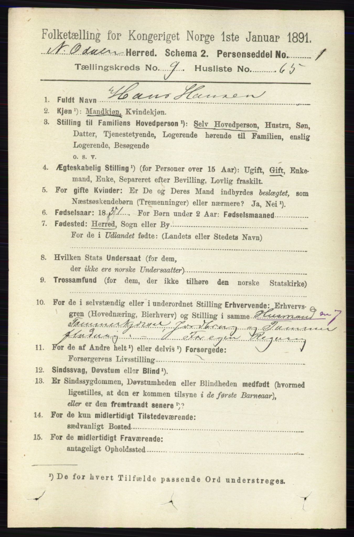 RA, 1891 census for 0418 Nord-Odal, 1891, p. 4417