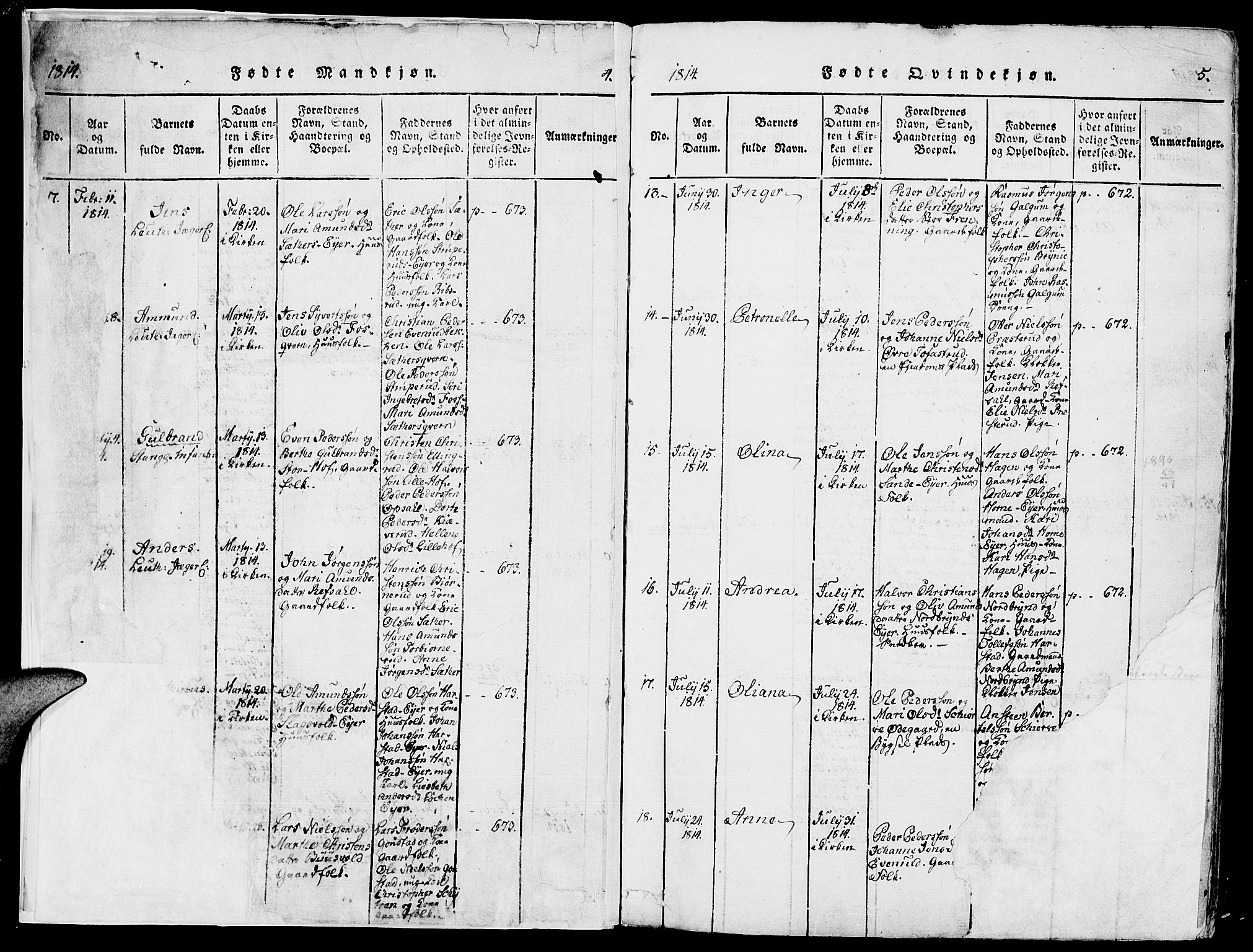 Romedal prestekontor, SAH/PREST-004/K/L0002: Parish register (official) no. 2, 1814-1828, p. 4-5