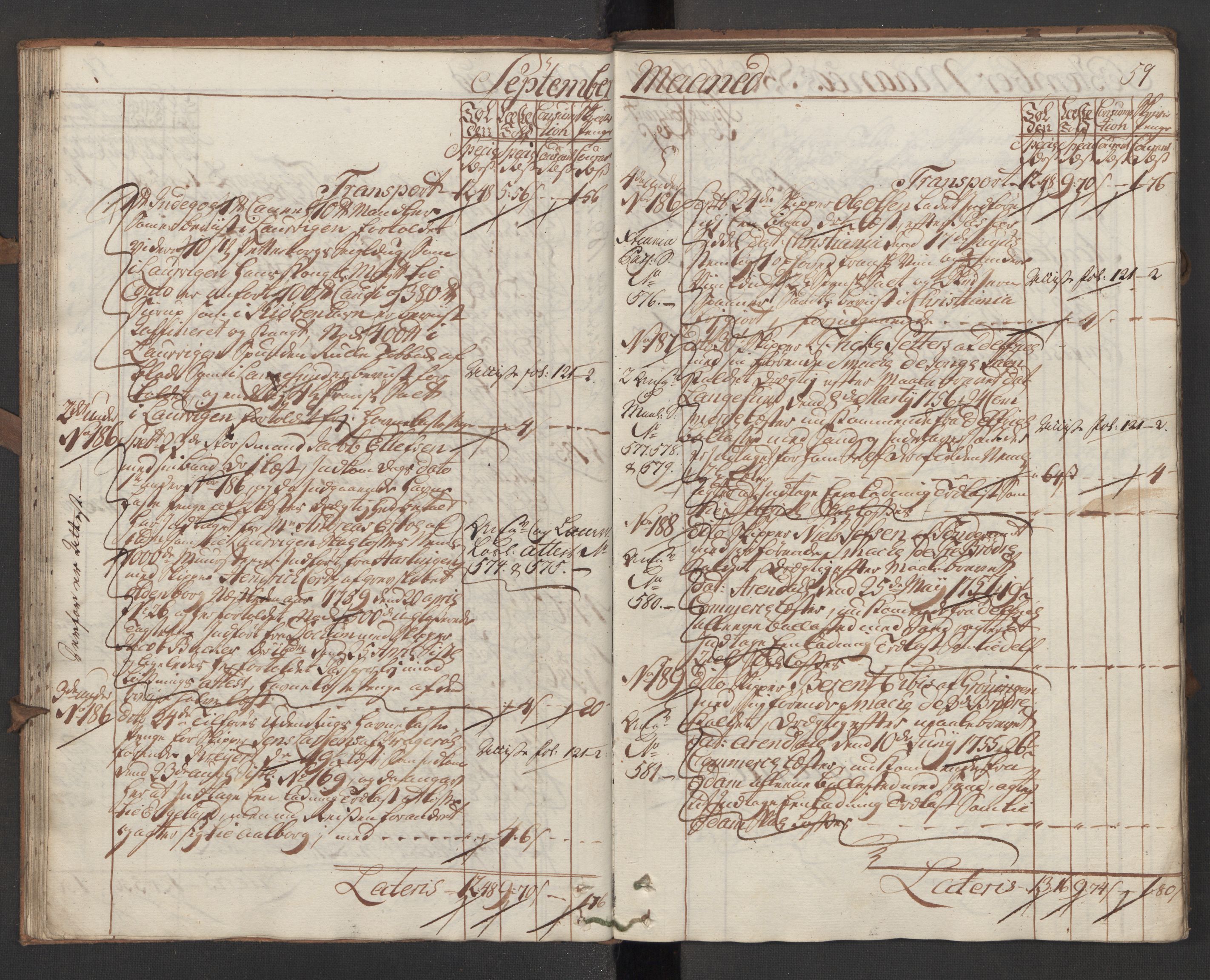 Generaltollkammeret, tollregnskaper, AV/RA-EA-5490/R13/L0028/0001: Tollregnskaper Kragerø / Inngående hovedtollbok, 1760, p. 58b-59a