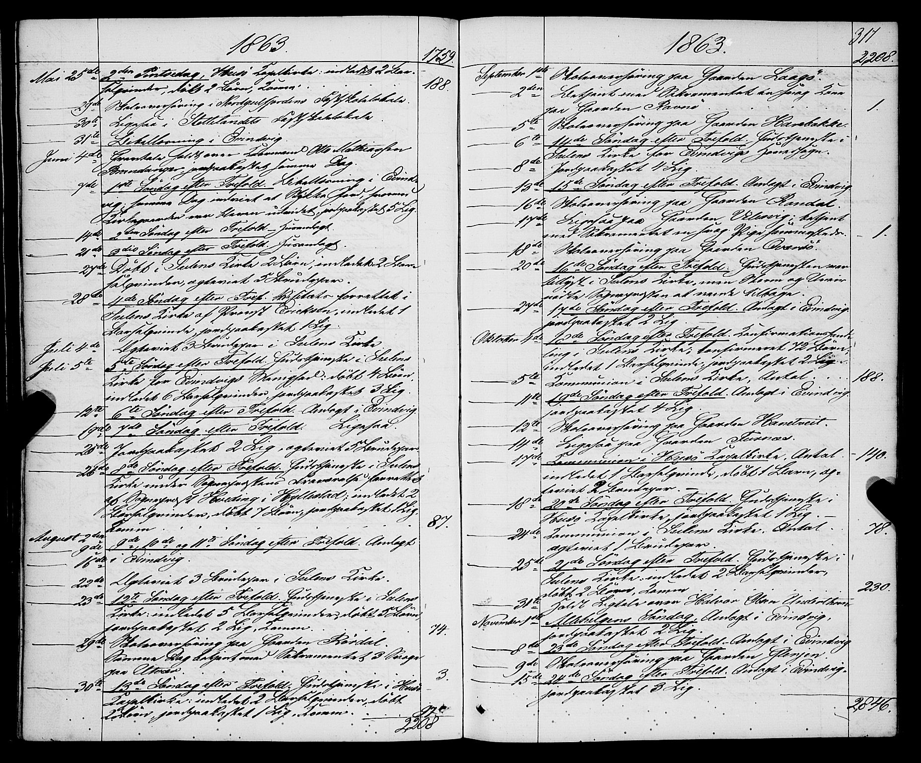 Gulen sokneprestembete, AV/SAB-A-80201/H/Haa/Haaa/L0022: Parish register (official) no. A 22, 1859-1869, p. 317