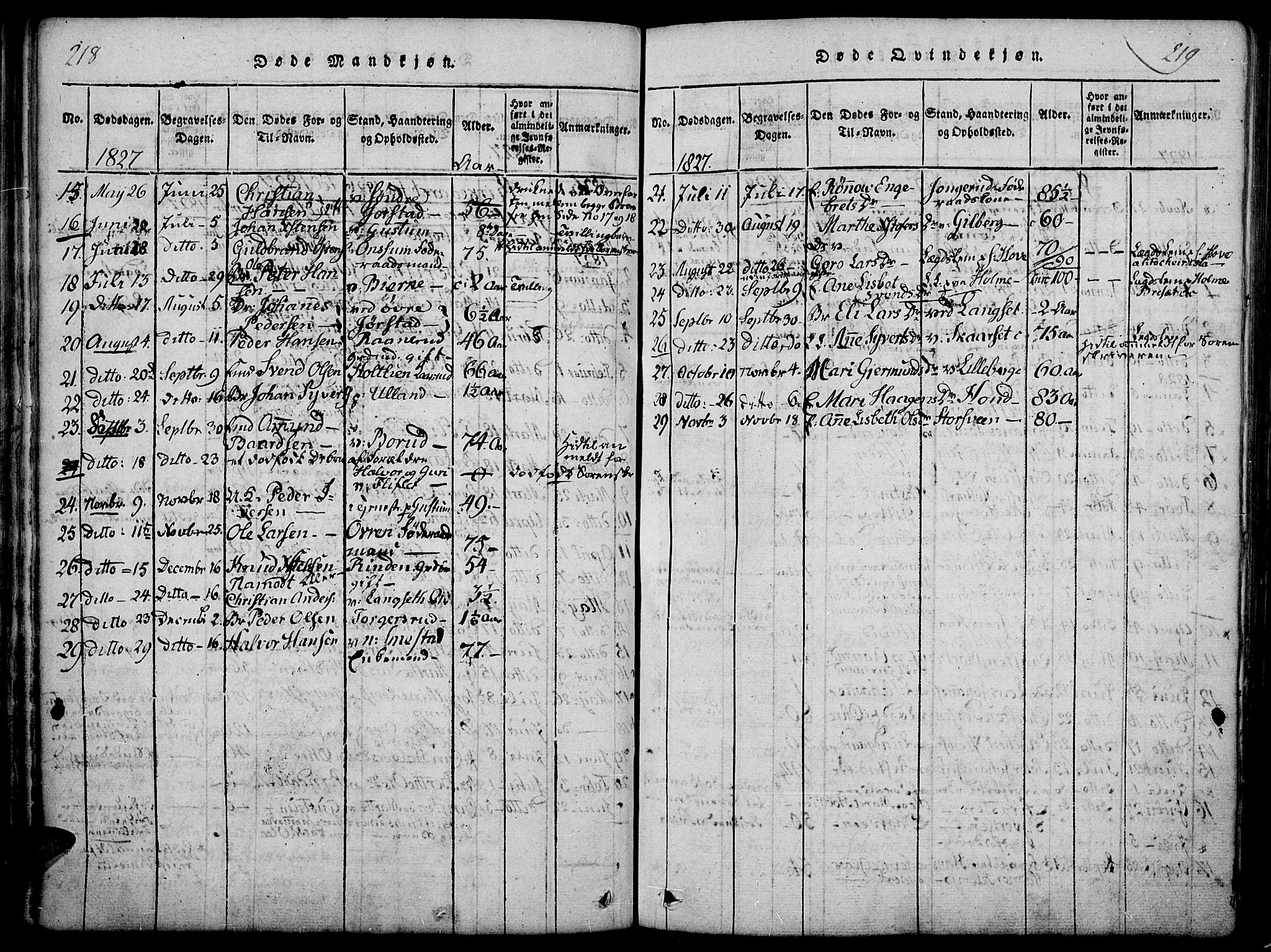 Fåberg prestekontor, SAH/PREST-086/H/Ha/Haa/L0003: Parish register (official) no. 3, 1818-1833, p. 218-219