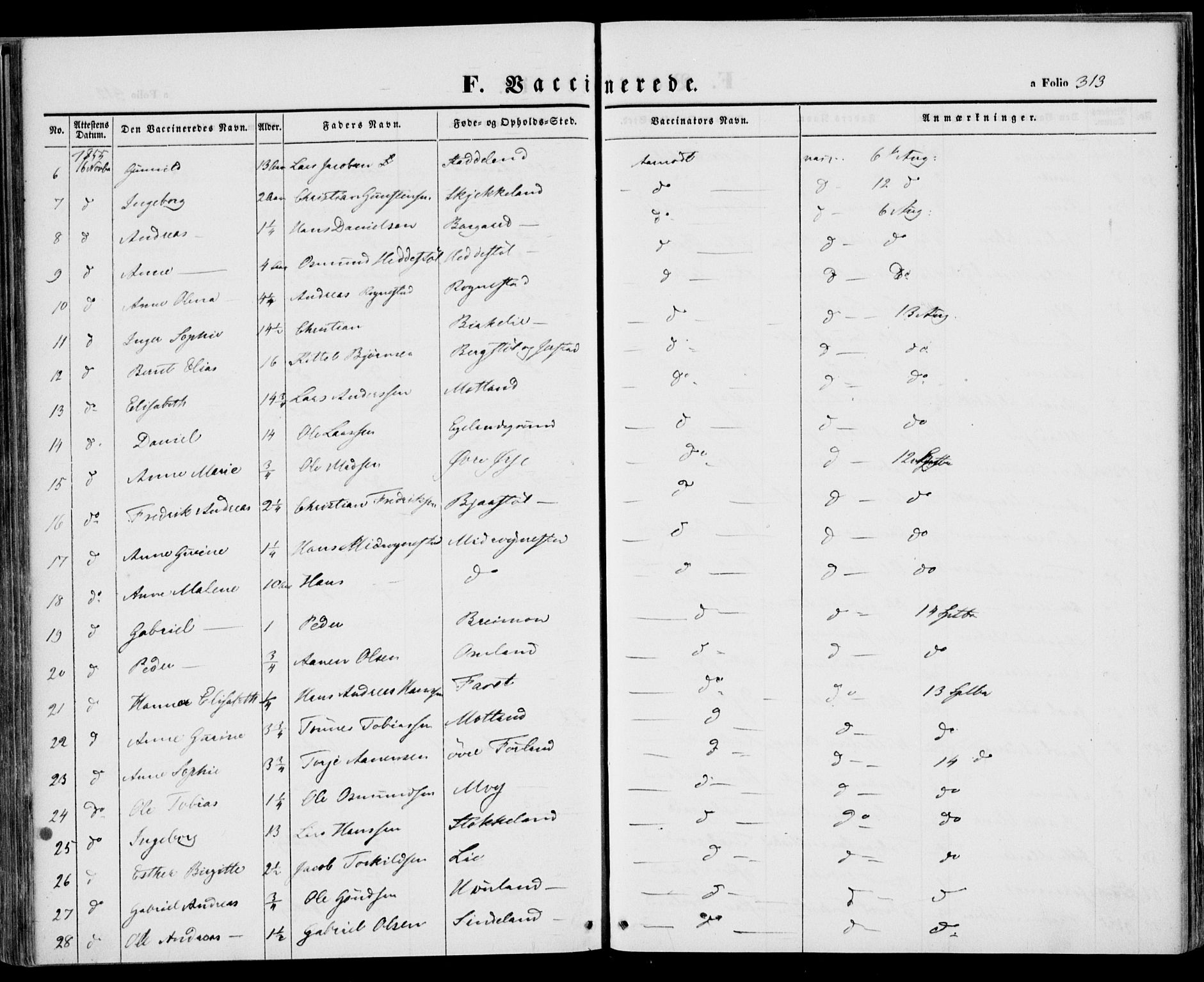 Kvinesdal sokneprestkontor, AV/SAK-1111-0026/F/Fa/Fab/L0005: Parish register (official) no. A 5, 1844-1857, p. 313