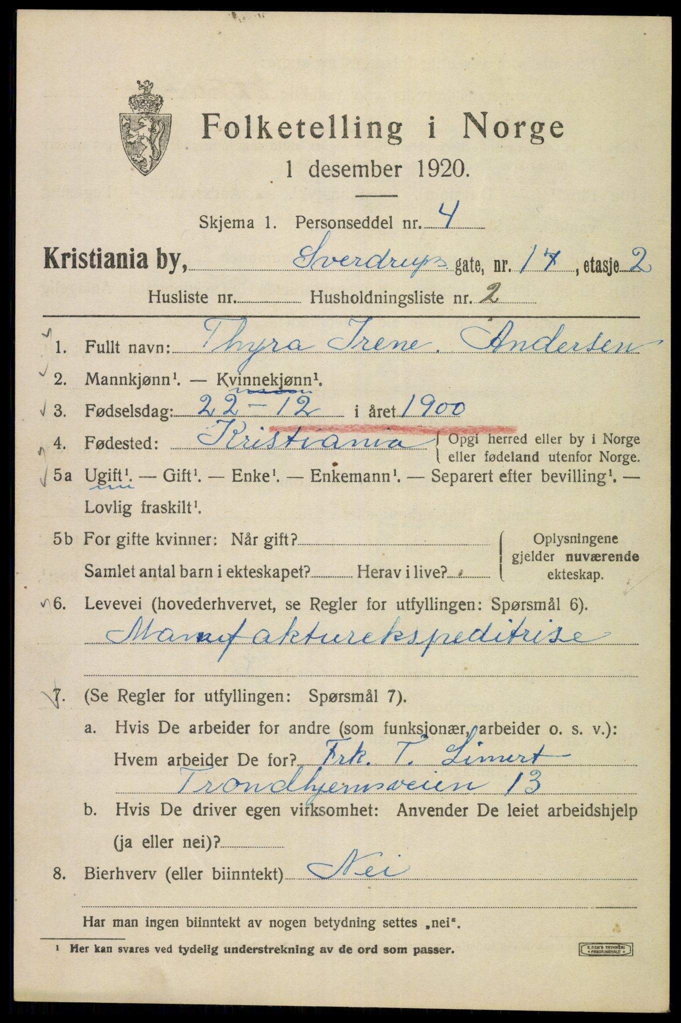 SAO, 1920 census for Kristiania, 1920, p. 558063