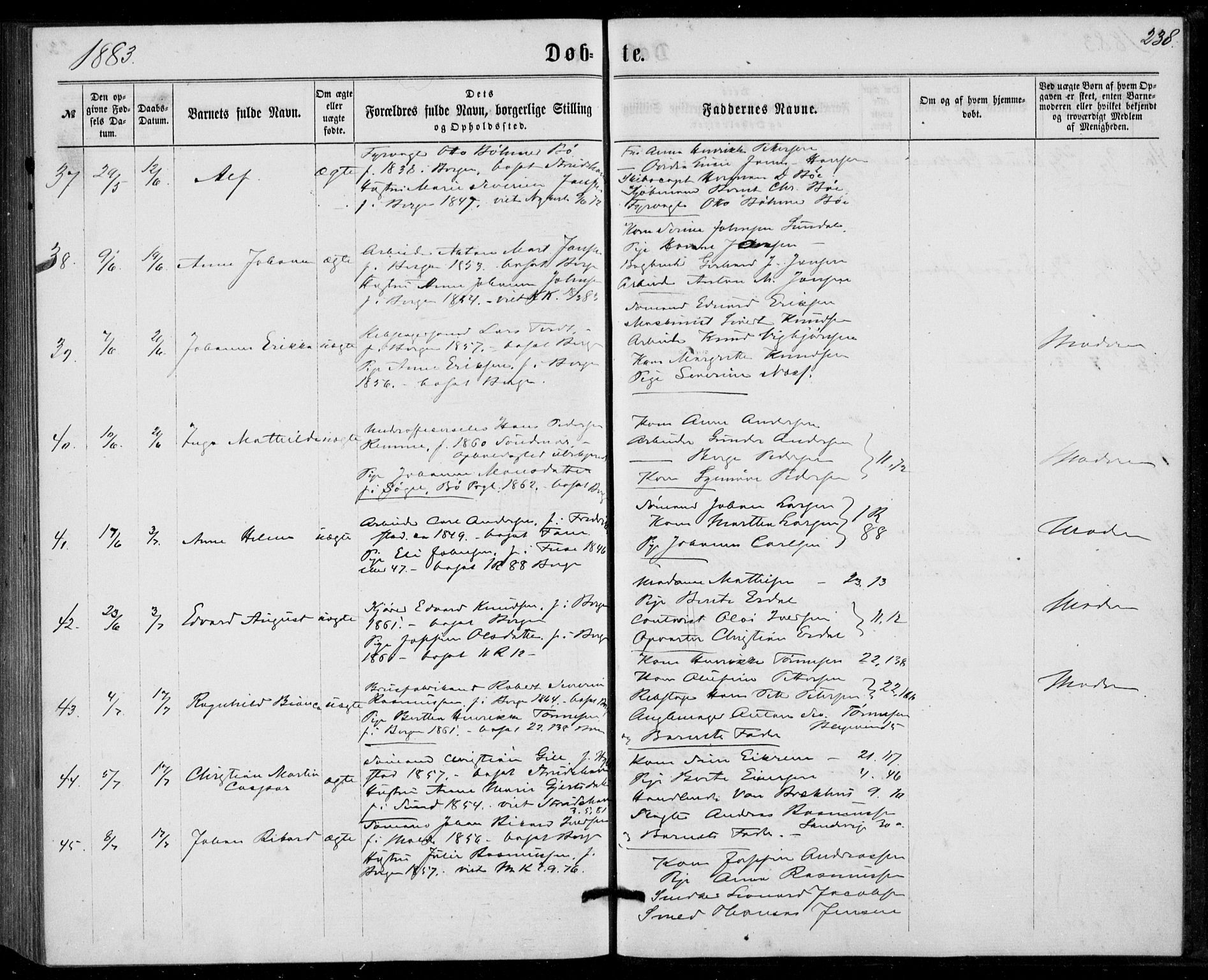 Fødselsstiftelsens sokneprestembete, ført av overlegen*, SAB/-: Parish register (official) no. A 1, 1863-1883, p. 238