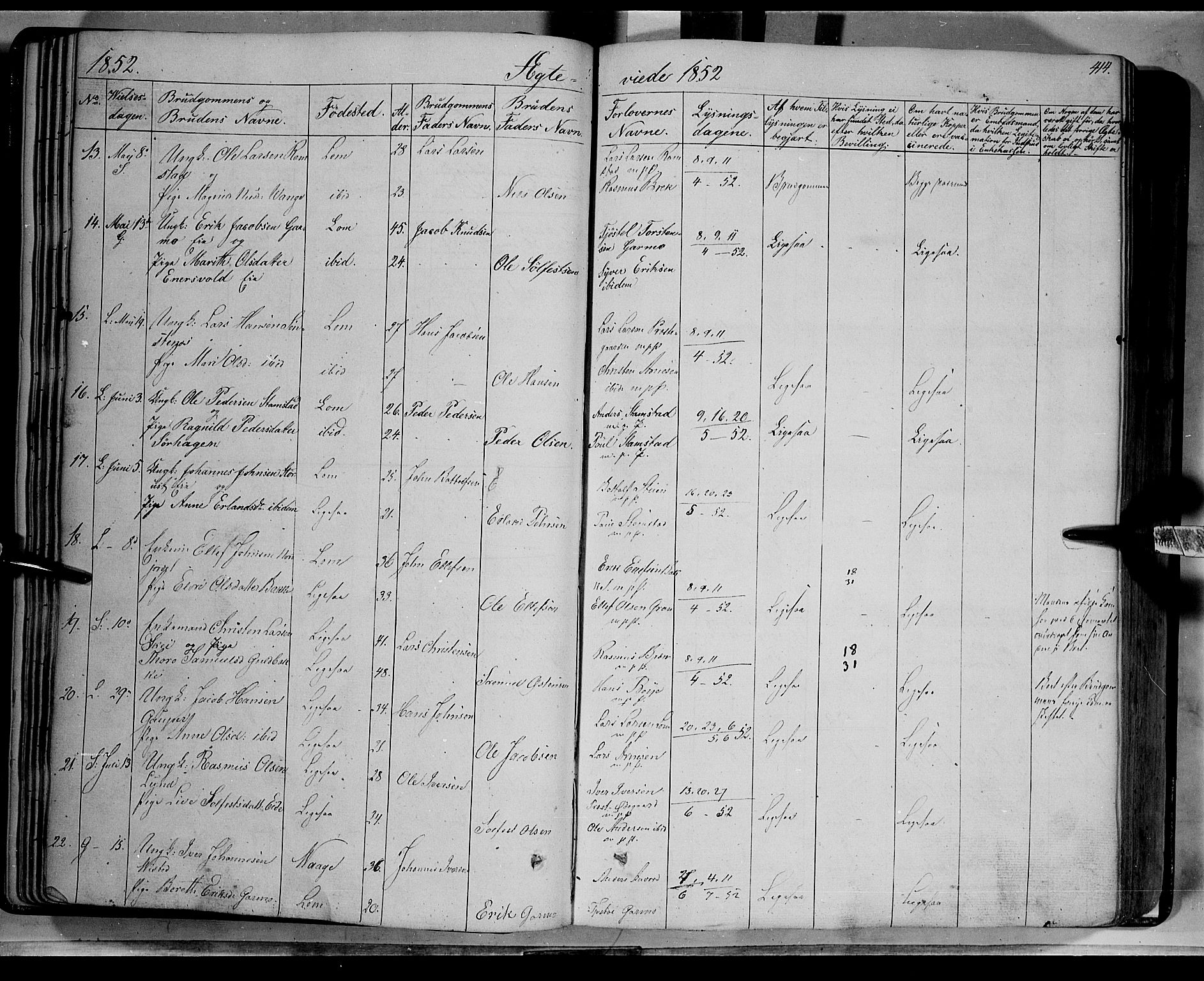 Lom prestekontor, SAH/PREST-070/K/L0006: Parish register (official) no. 6B, 1837-1863, p. 414
