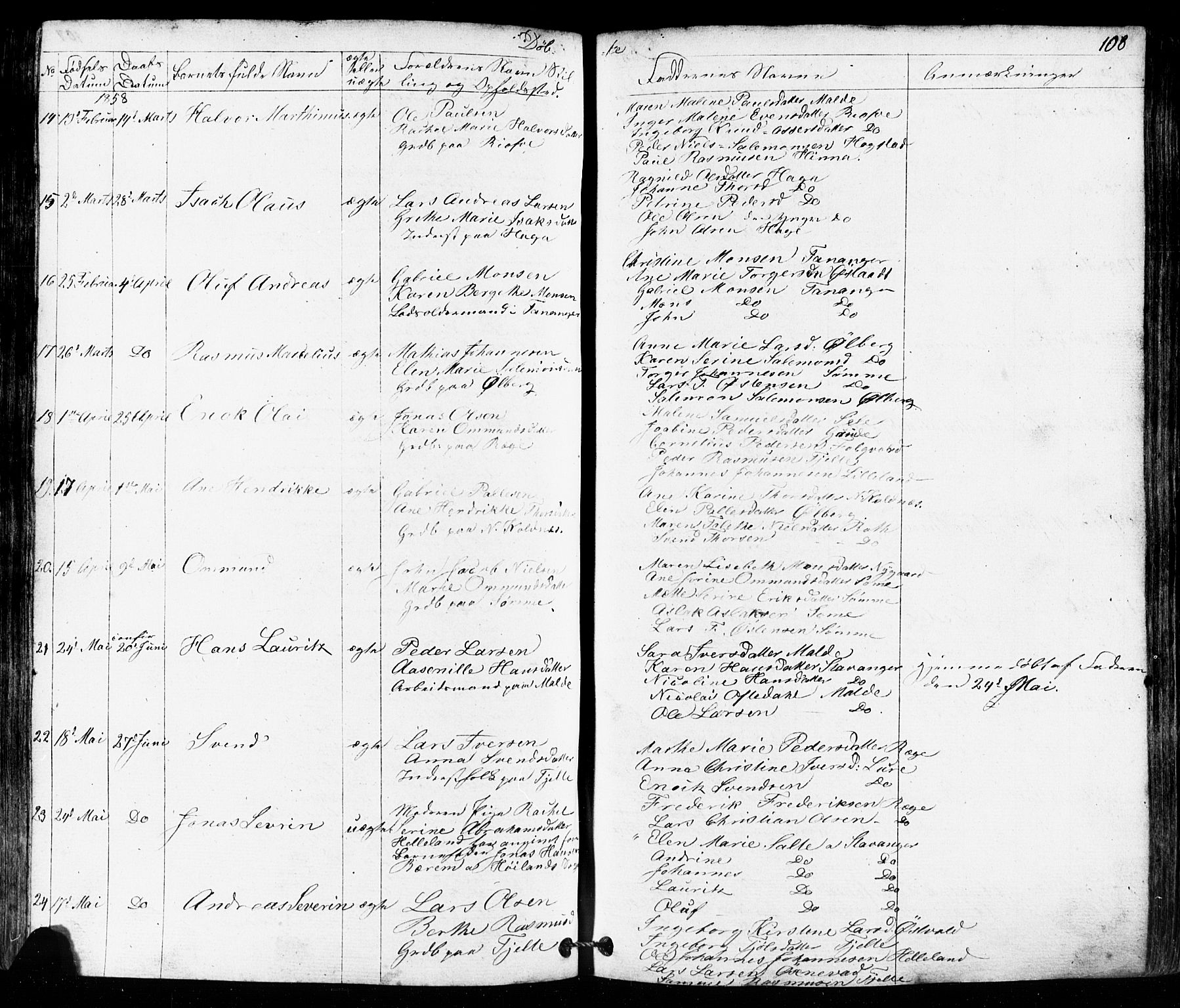 Håland sokneprestkontor, AV/SAST-A-101802/001/30BB/L0002: Parish register (copy) no. B 2, 1845-1872, p. 108