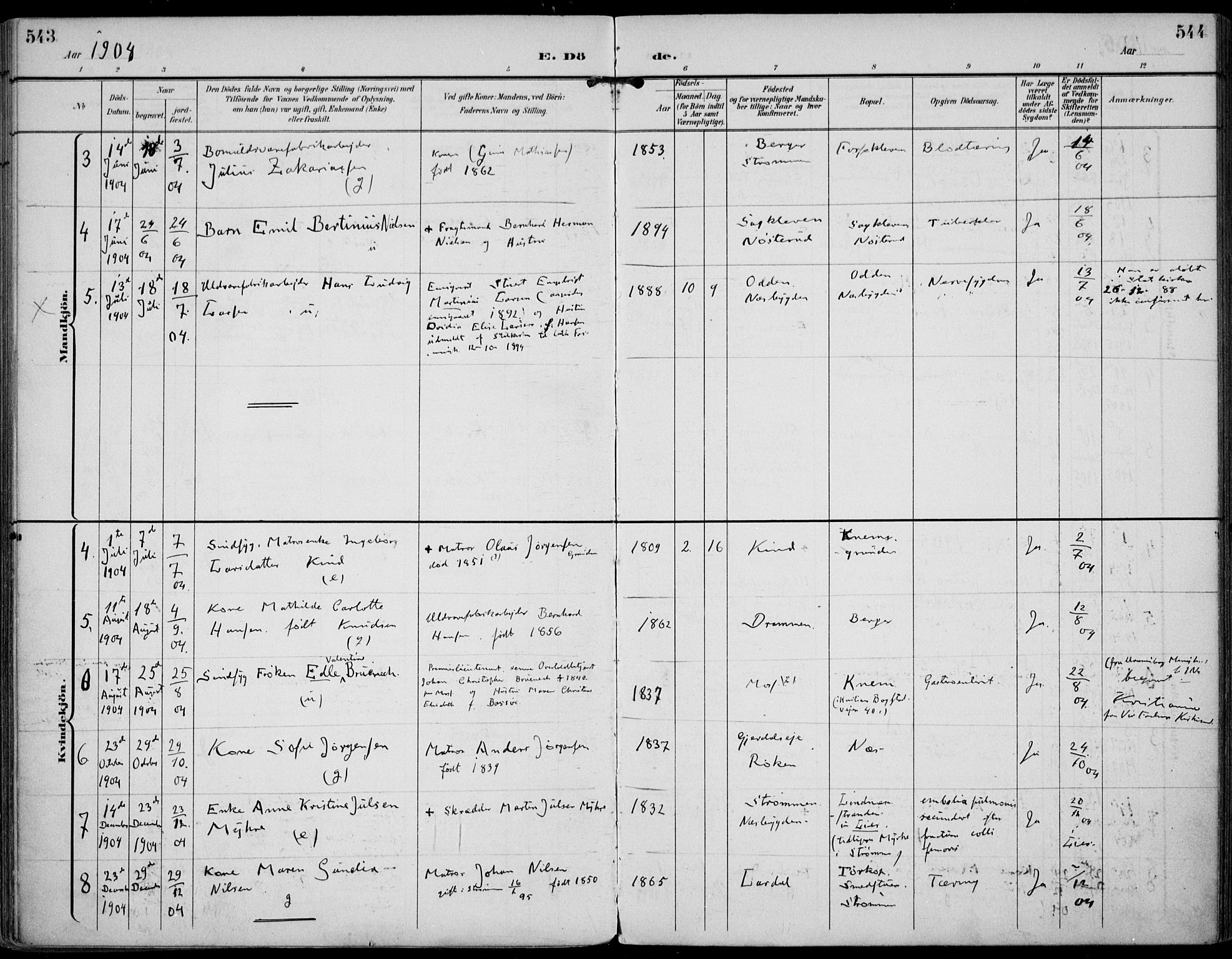 Strømm kirkebøker, AV/SAKO-A-322/F/Fa/L0005: Parish register (official) no. I 5, 1898-1919, p. 543-544