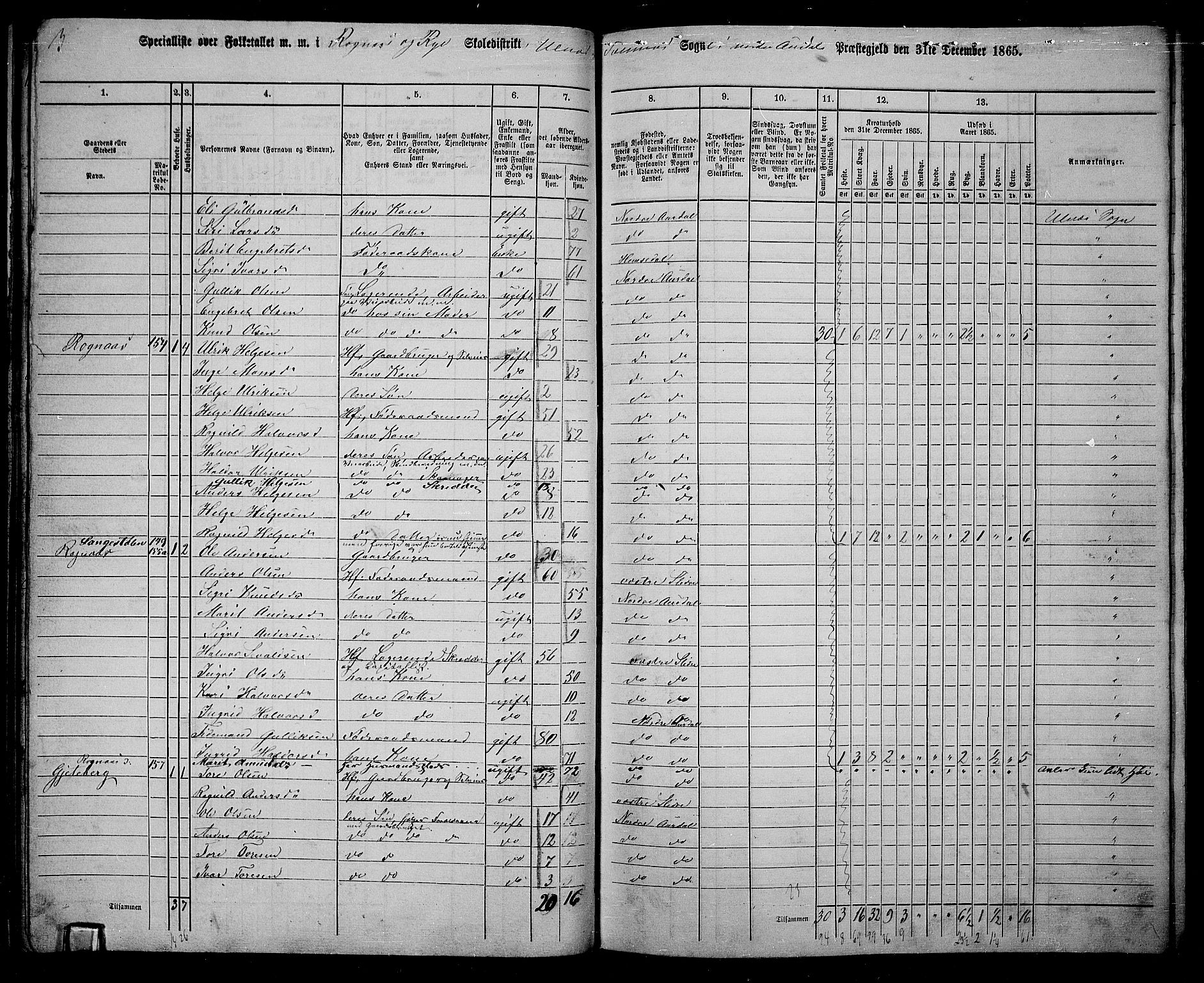 RA, 1865 census for Nord-Aurdal, 1865, p. 147