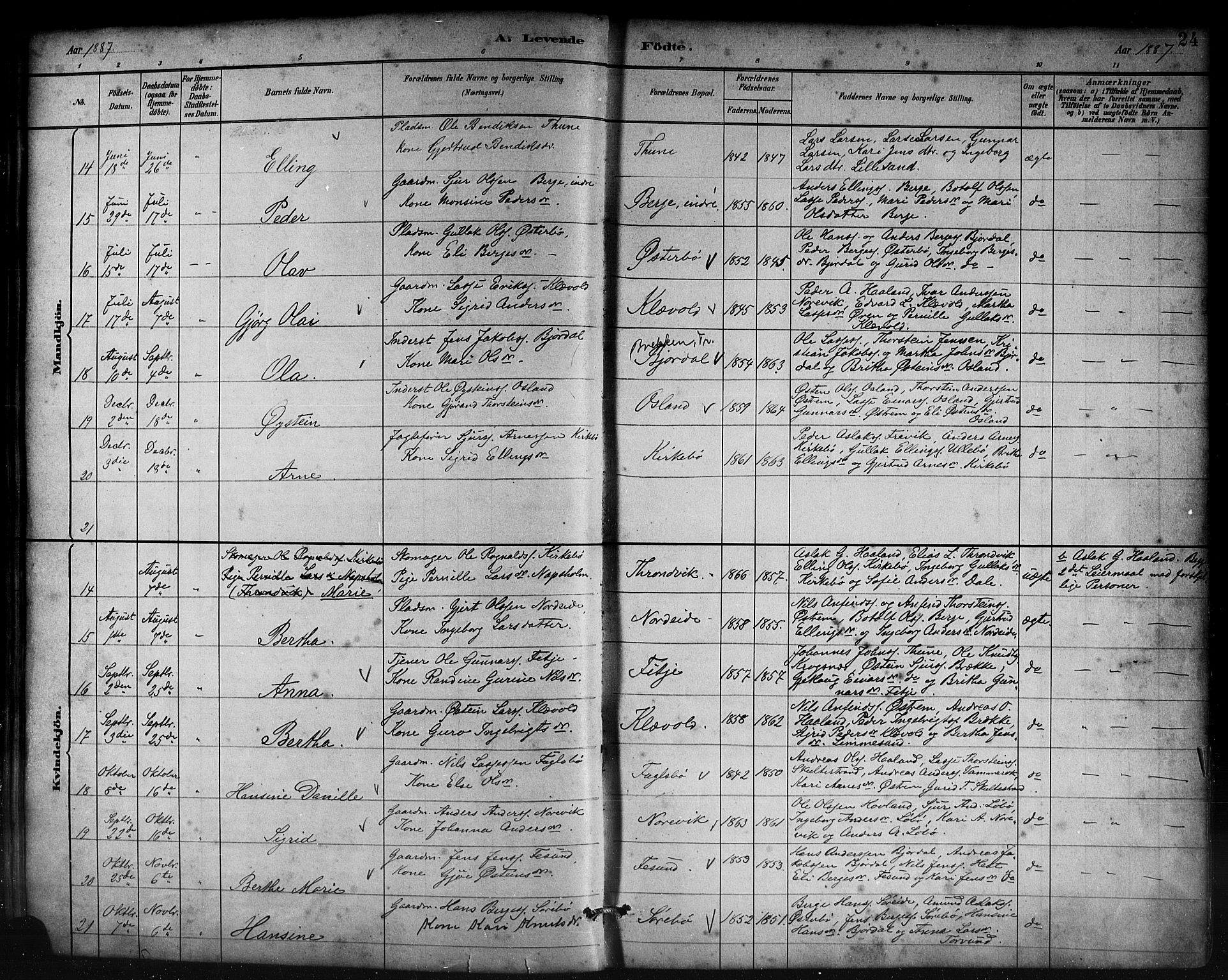 Lavik sokneprestembete, SAB/A-80901: Parish register (copy) no. B 3, 1882-1913, p. 24