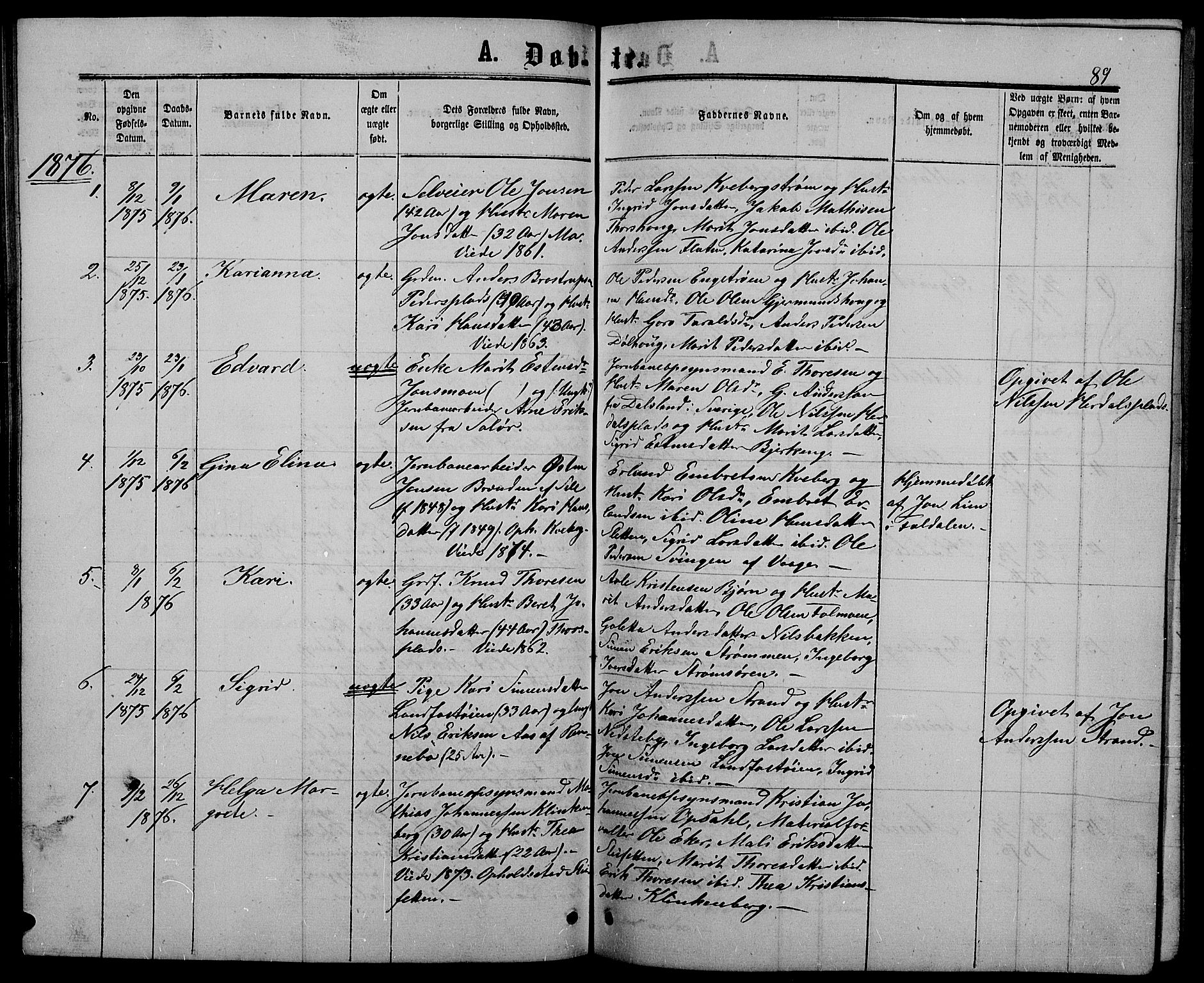 Alvdal prestekontor, SAH/PREST-060/H/Ha/Hab/L0002: Parish register (copy) no. 2, 1863-1878, p. 89
