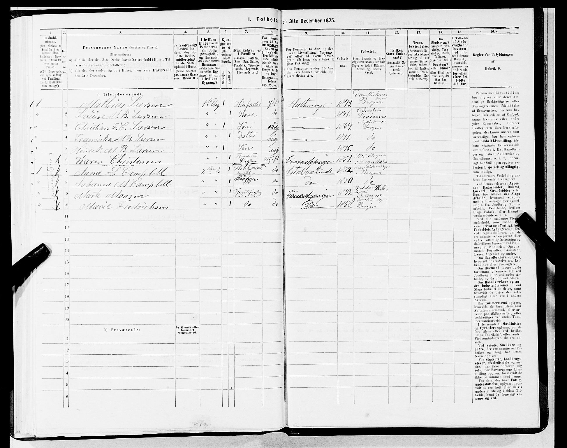 SAB, 1875 census for 1301 Bergen, 1875, p. 801