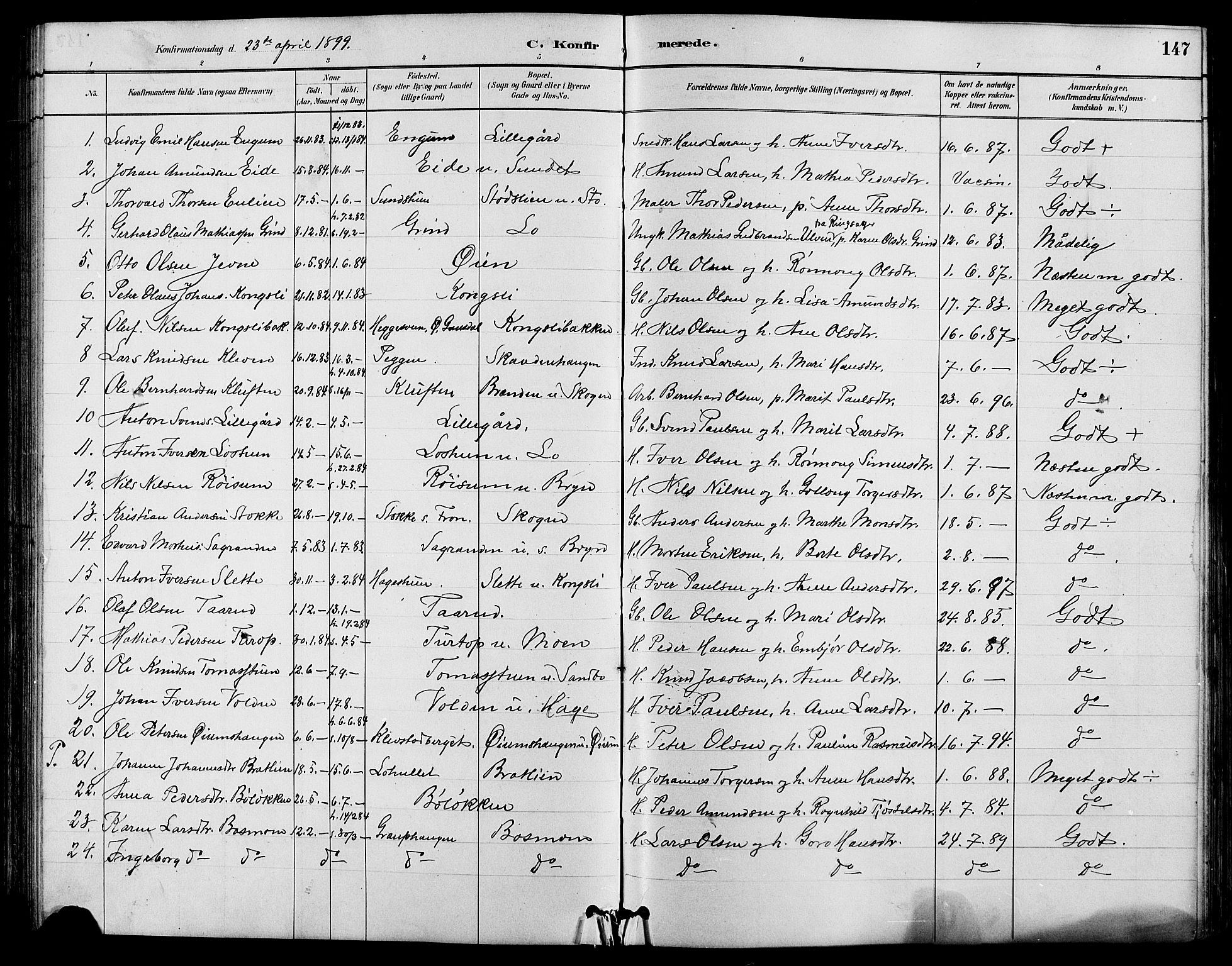 Nord-Fron prestekontor, SAH/PREST-080/H/Ha/Hab/L0004: Parish register (copy) no. 4, 1884-1914, p. 147